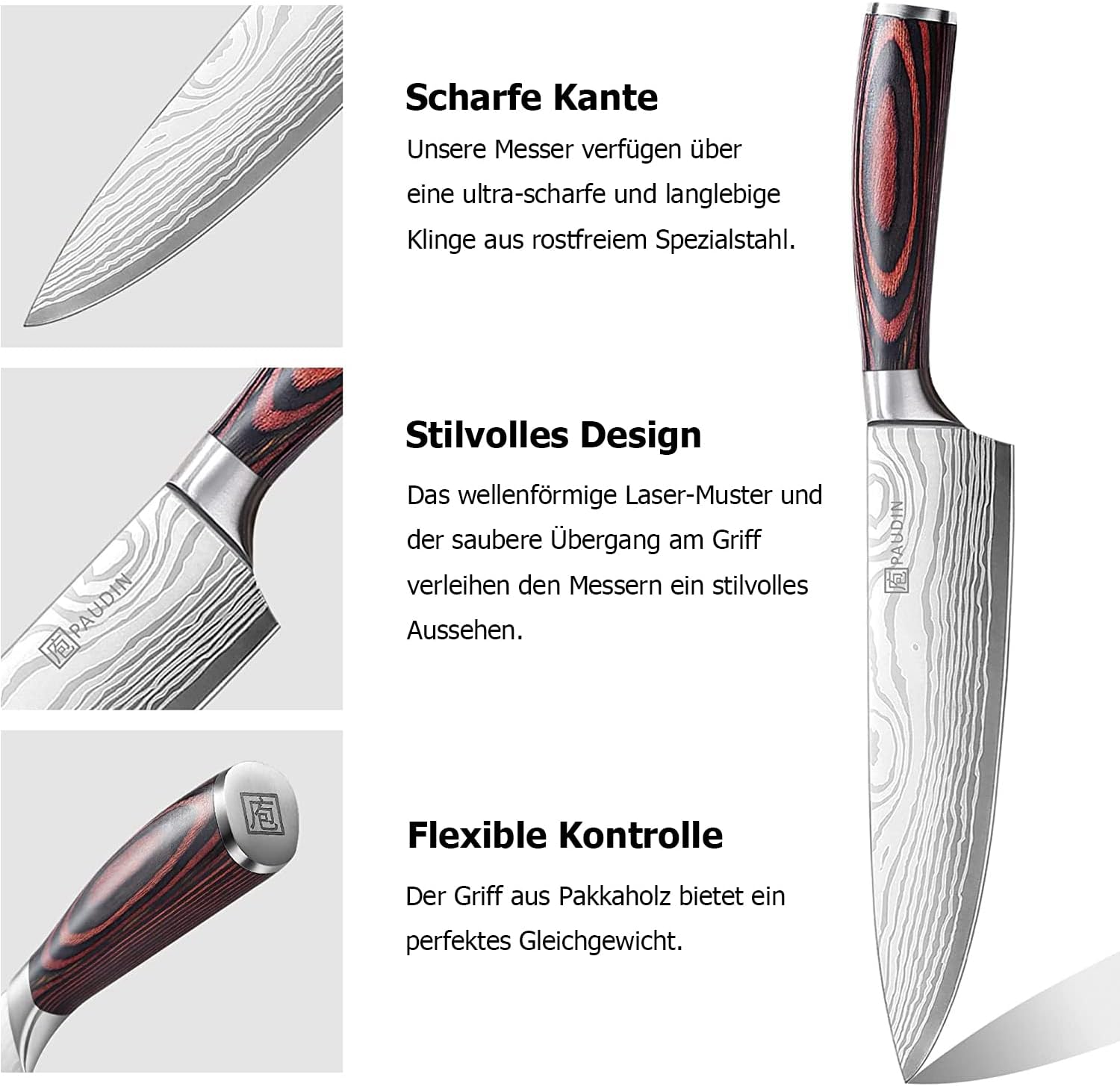 Thumbnail 3 de PAUDIN Messerset 7-teilig mit Profi-Küchenmessern aus Edelstahl – inkl. Holzgriff und Geschenkbox