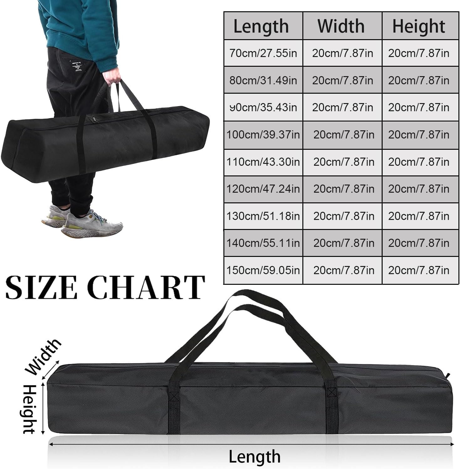 Detalle de Lichtständer Tragetasche 100×20 cm – Stativtasche mit Kordelzug und Tragegriff