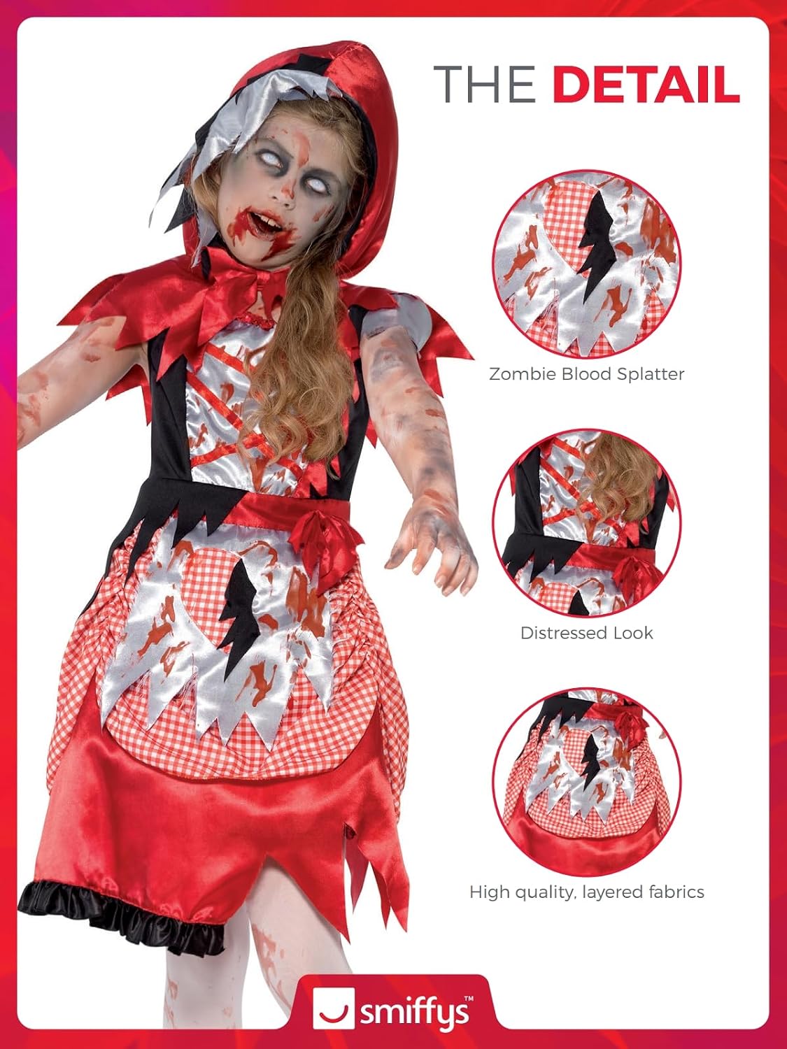 Detalle de Smiffys Kinder Zombie Miss Hood Kostüm, Kleid und Kapuzencape, Größe M (44285)