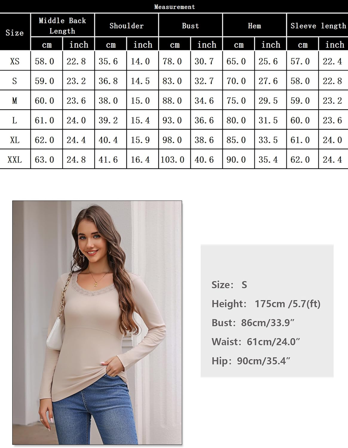 Thumbnail 5 de Bresdk sous-vêtement thermique femme Dentelle Basic Col en V Tee Shirt à Manches Longues