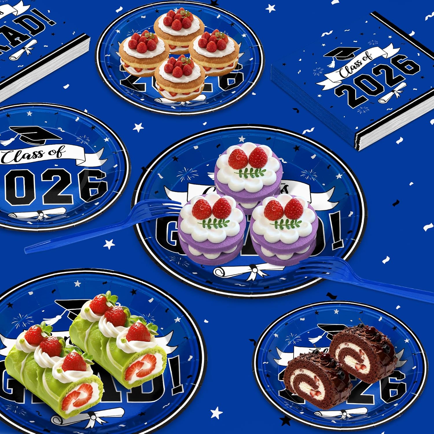 Thumbnail 5 de 122 Pcs 2026 Graduation Decorations Set: Blue Congrats Grad Dinnerware for Class of 2026 Party