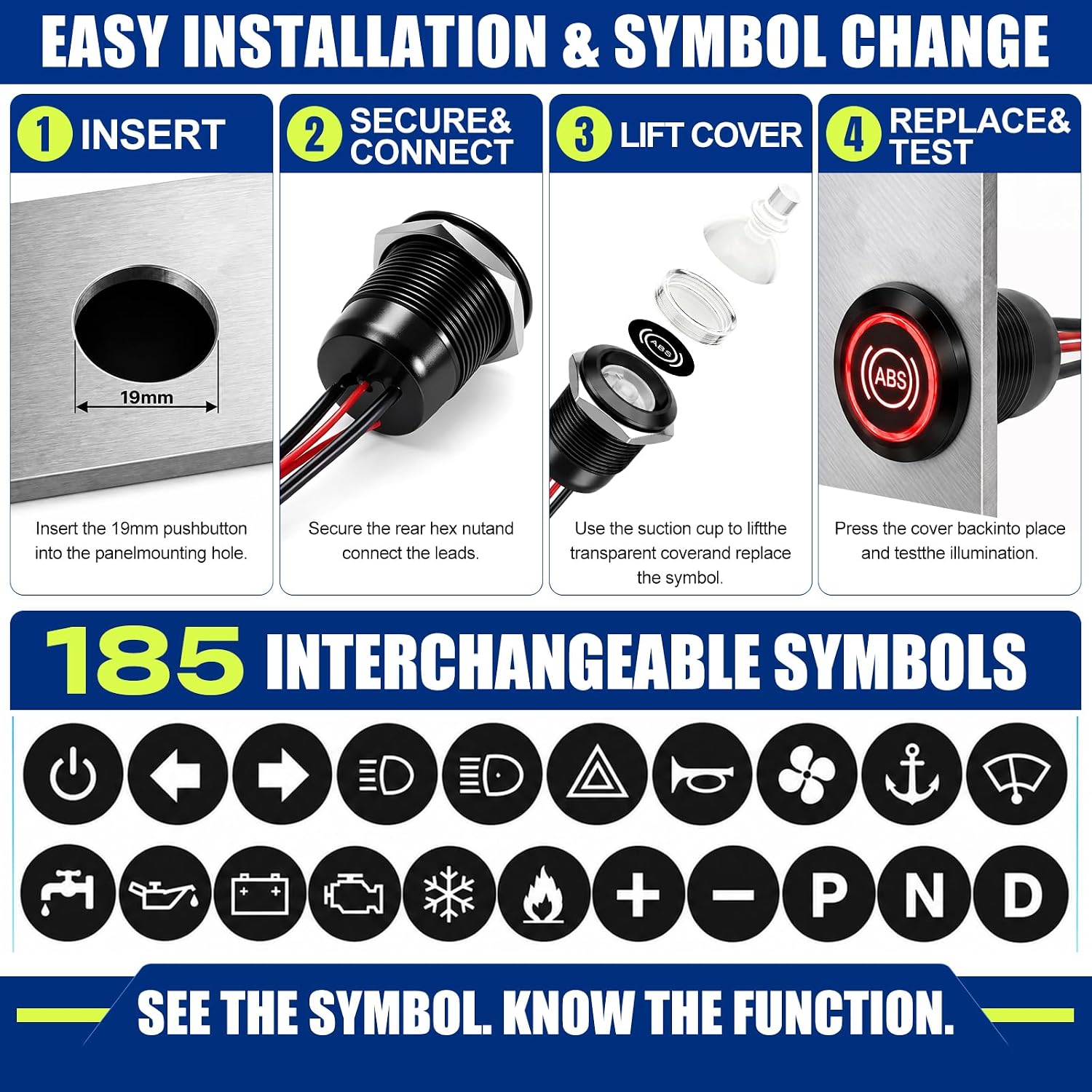 Detalle 1 de FILN 19mm Latching LED Push Button Switch
