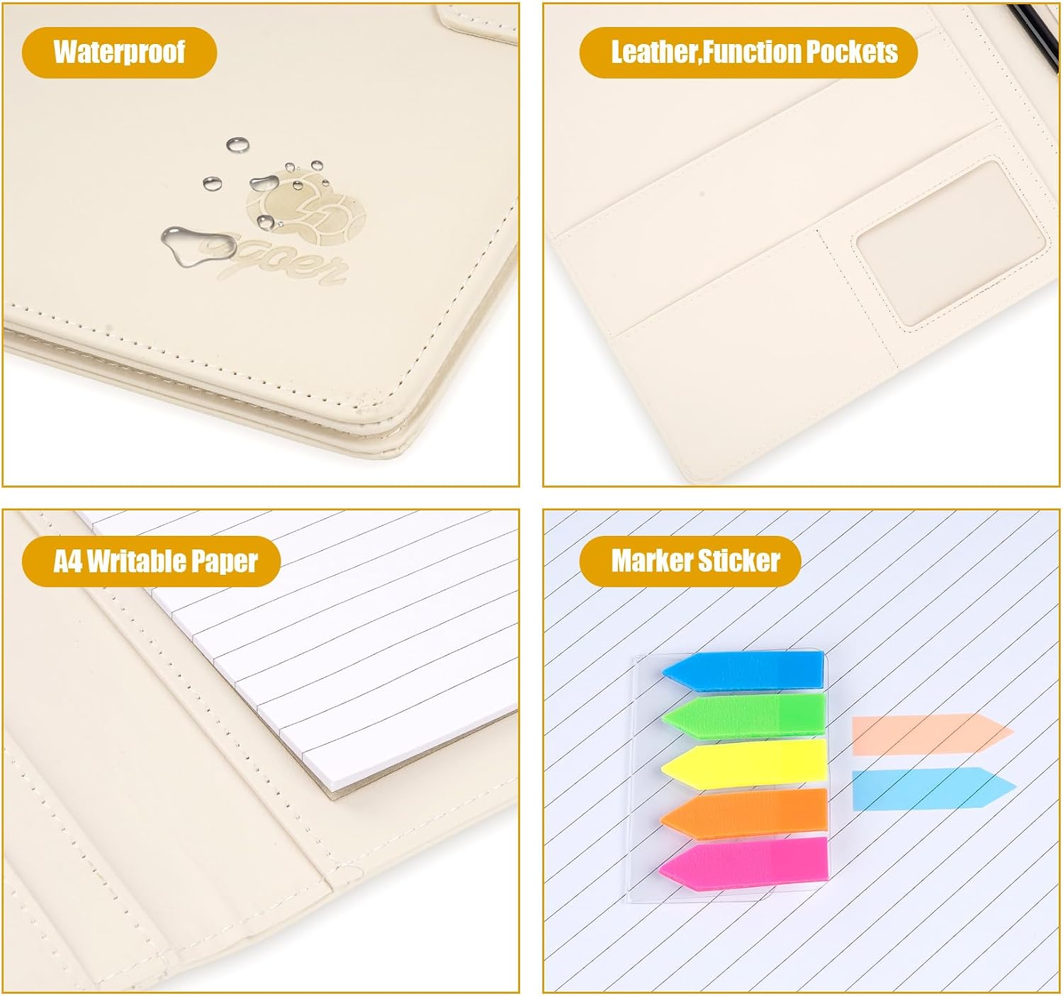 Detalle de Agoer Porte-Bloc A4 en Cuir avec Fermeture Magnétique – Beige