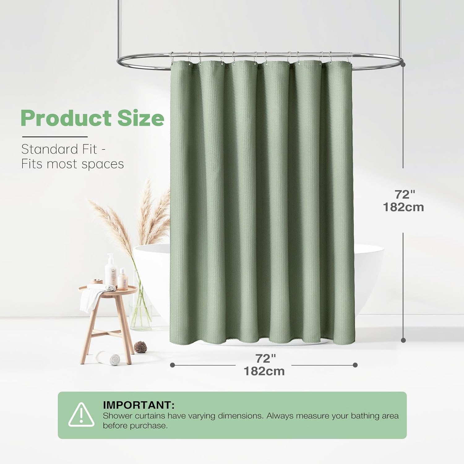 Thumbnail 1 de BTTN Sage Green Waffle Shower Curtain 182x182cm