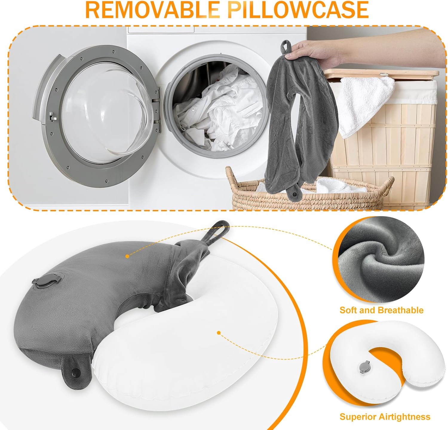 Detalle de JetsCush Inflatable Neck Pillow for Travel: Compact, Lightweight Companion with Eye Mask & Earplugs