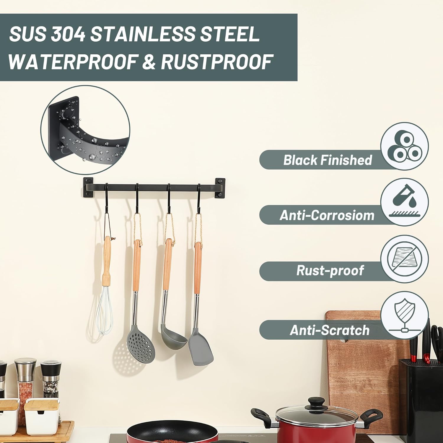 Thumbnail 5 de Mooche Black Wall Mounted Towel Rail (40cm) SUS304 Stainless Steel Single Towel Bar