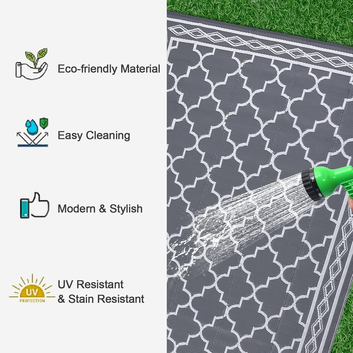 Thumbnail 6 de Waterproof Outdoor Plastic Straw Rug 150 x 240 cm – Modern Geometric Reversible Patio Rug