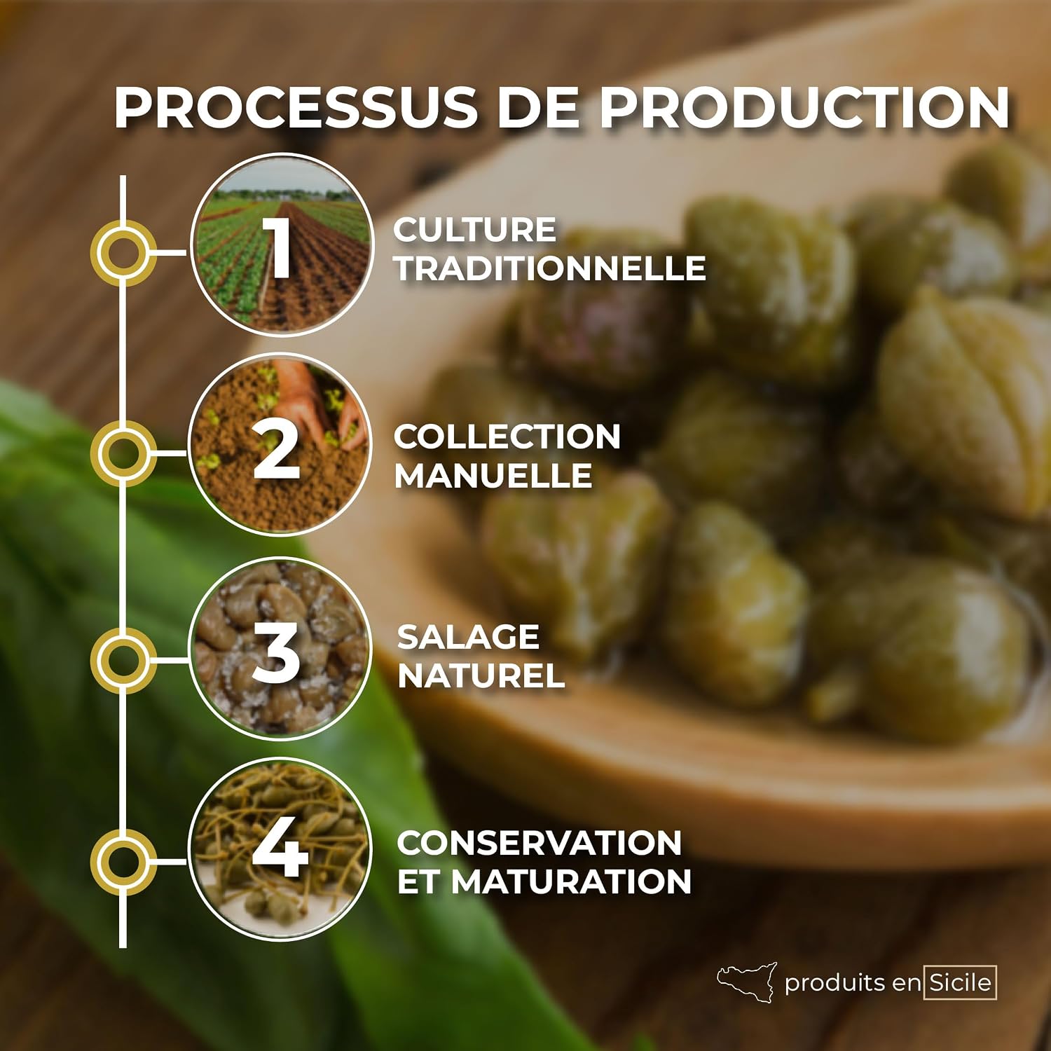 Detalle de RACILIA Câpres Moyennes au Sel Bio des Îles Éoliennes DOP – Artisanat de Sicile, 100% Italien, Sans Gluten, Pot 250 g