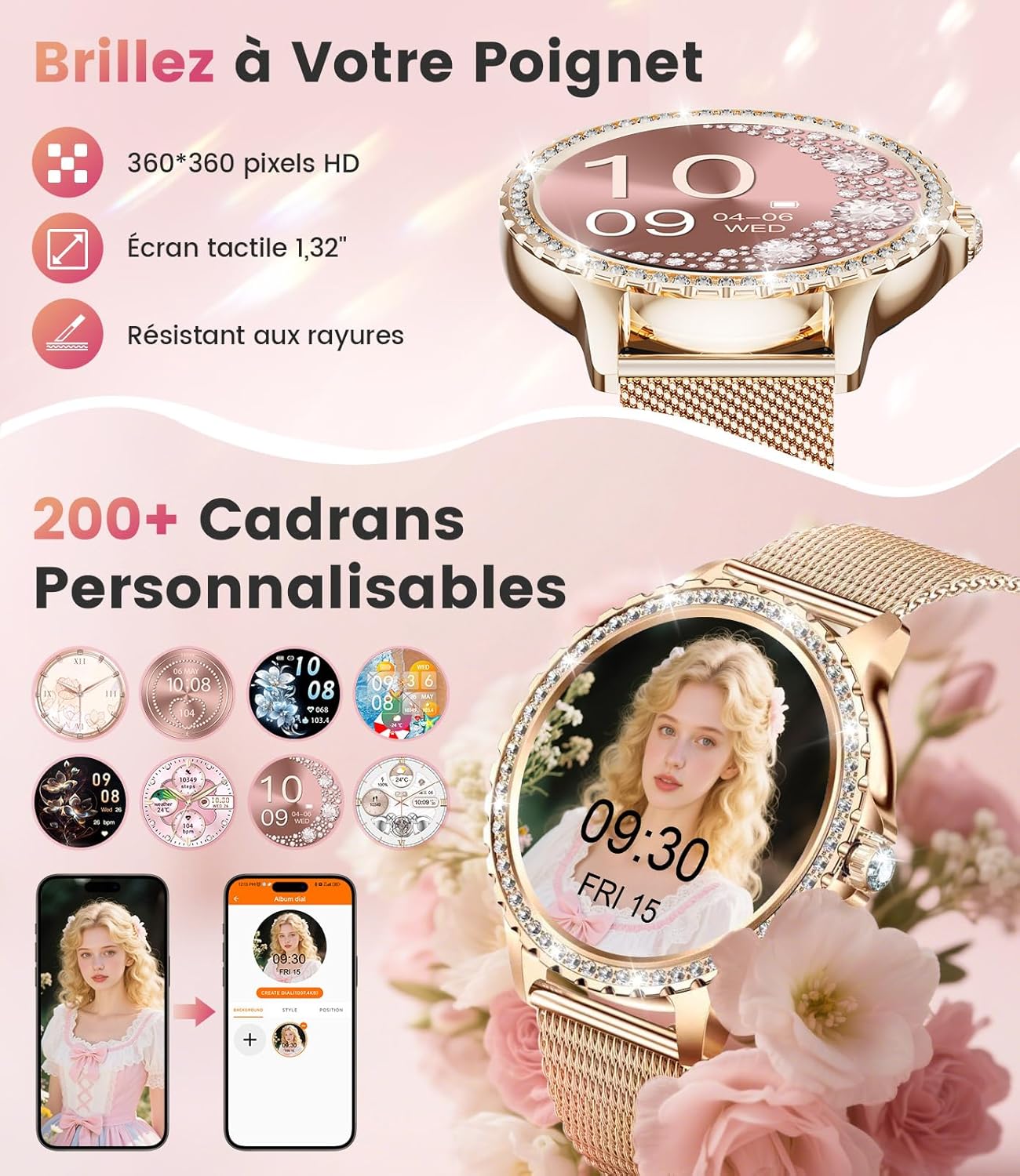 Thumbnail 2 de Montre Connectée Femme FITFLEX avec Appel Bluetooth et Suivi Santé – 1,32'' Rose