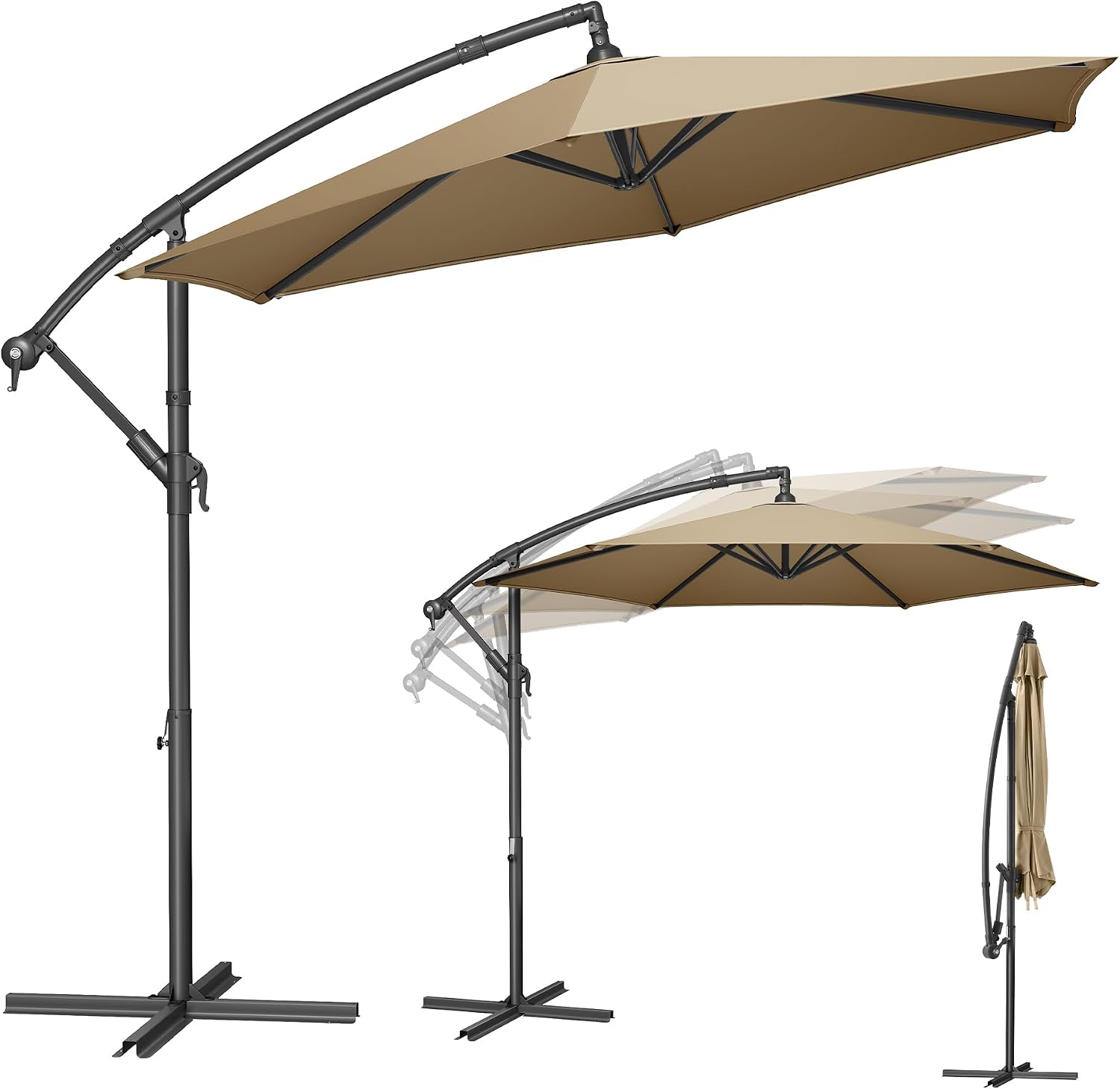 Detalle de SONGMICS Parasol Déporté avec Socle en Croix – 300 cm, UPF 50+, manivelle et base en X