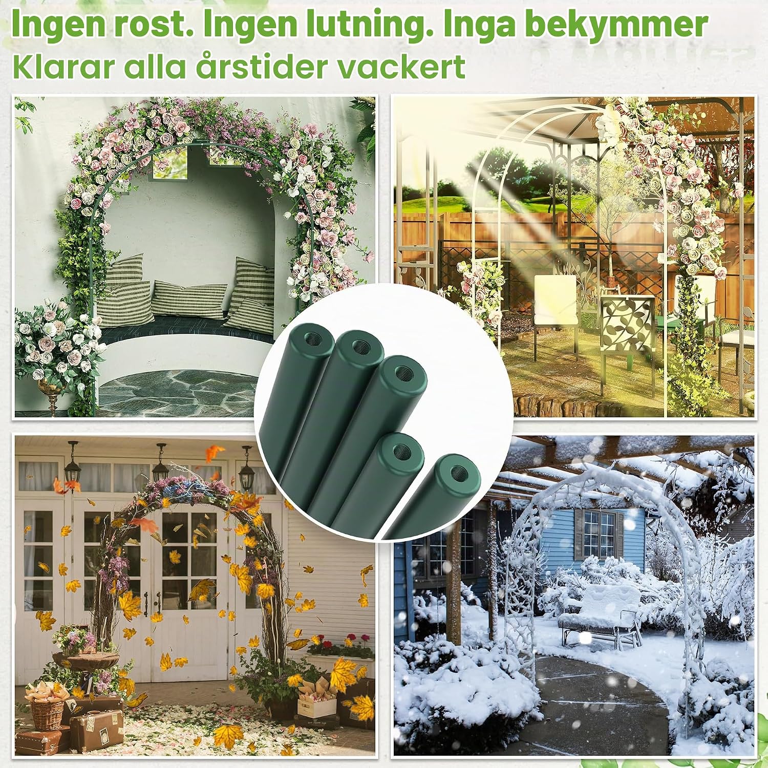 Detalle de UISEBRT UIS-(HAG2834B) rosenbåge i pulverlackerad metall, 192 × 38 × 240 cm