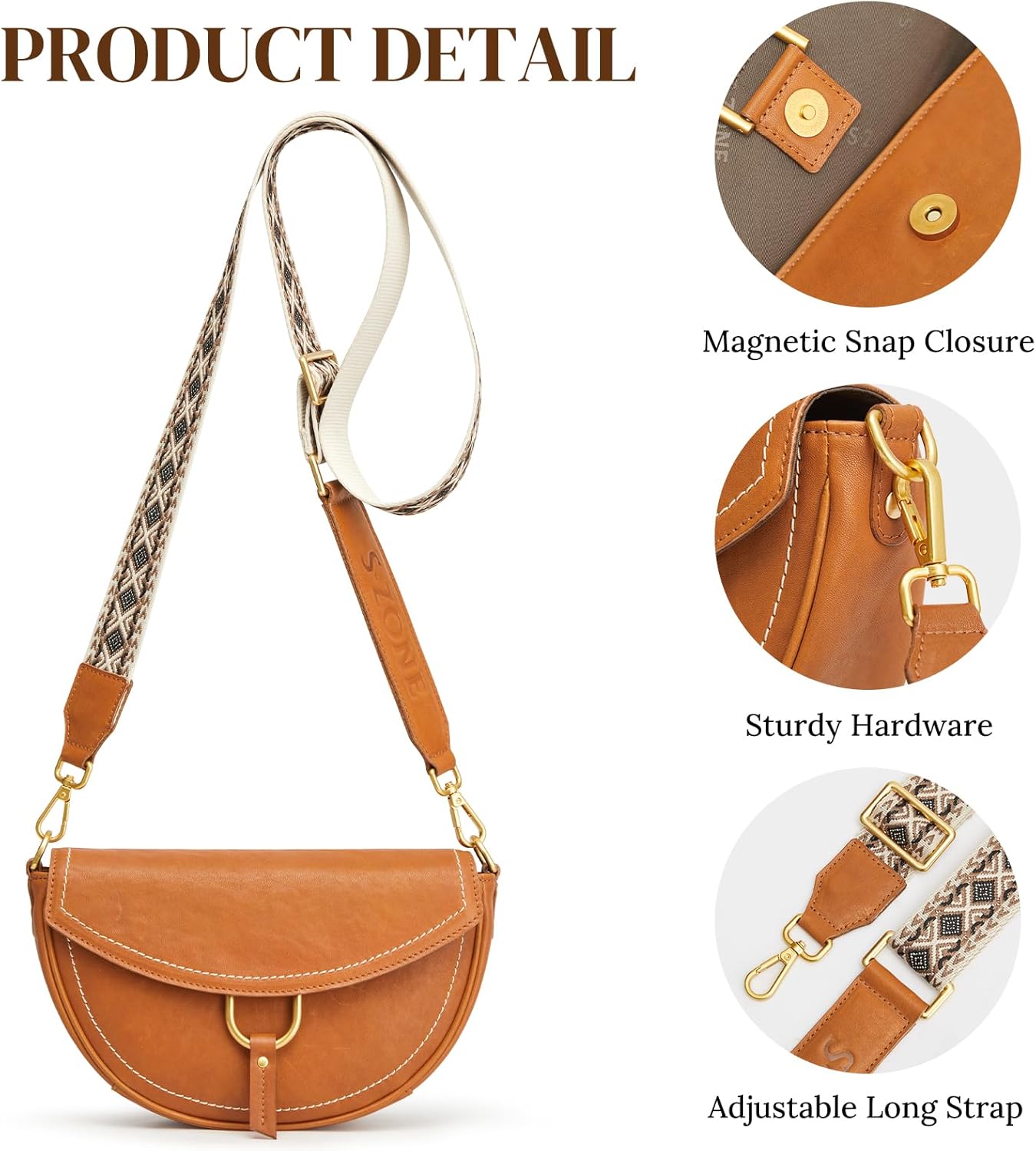 Thumbnail 4 de S-ZONE Top Grain Vegetable Tanned Leather Crossbody Bag for Women