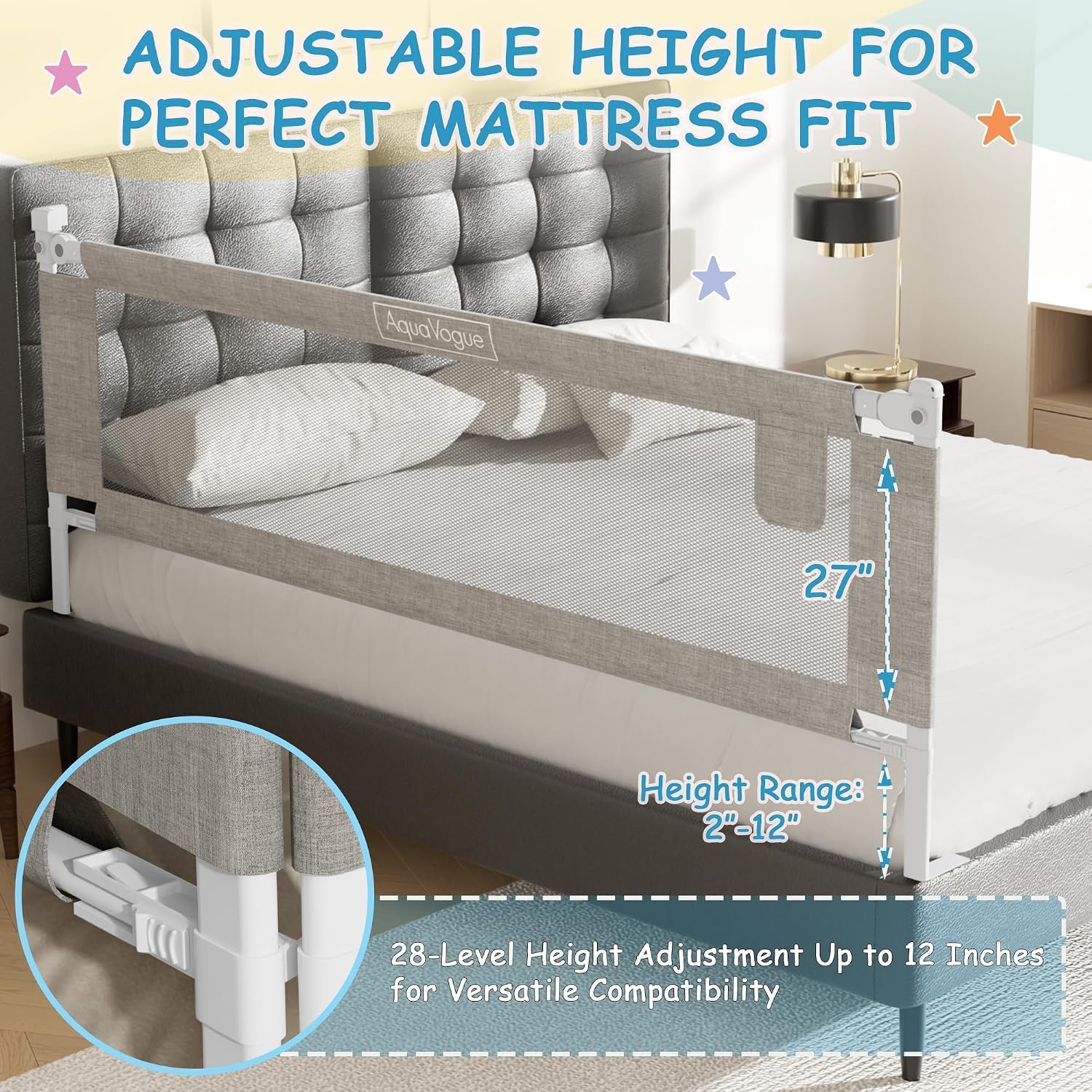Detalle 2 de AquaVogue BR-G-SKY Queen-Size Toddler Bed Rails, 3-Panel Set