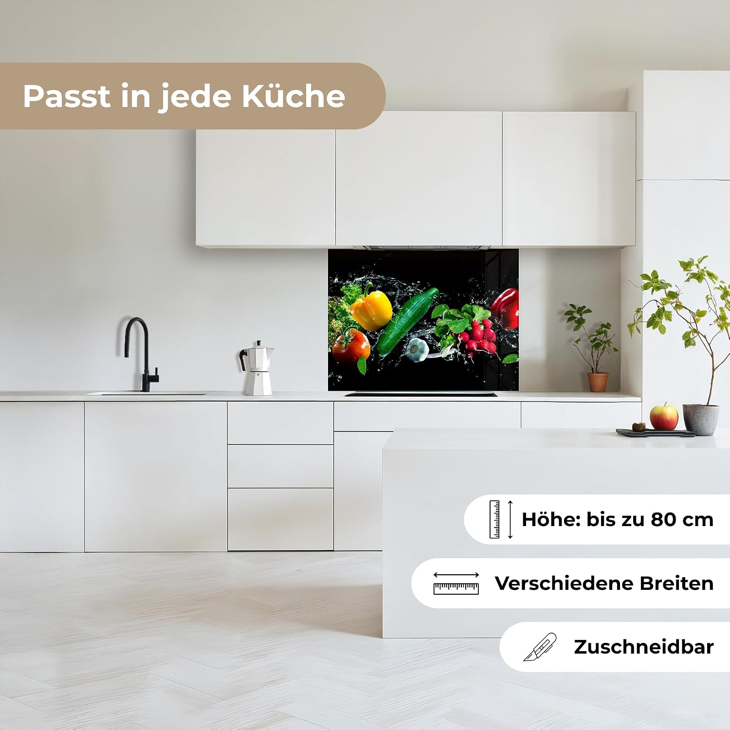 Detalle de KitchenYeah Küchenrückwand selbstklebend 60x80 cm (Spritzschutz, ohne Bohren) – Schwarz mit Glasoptik