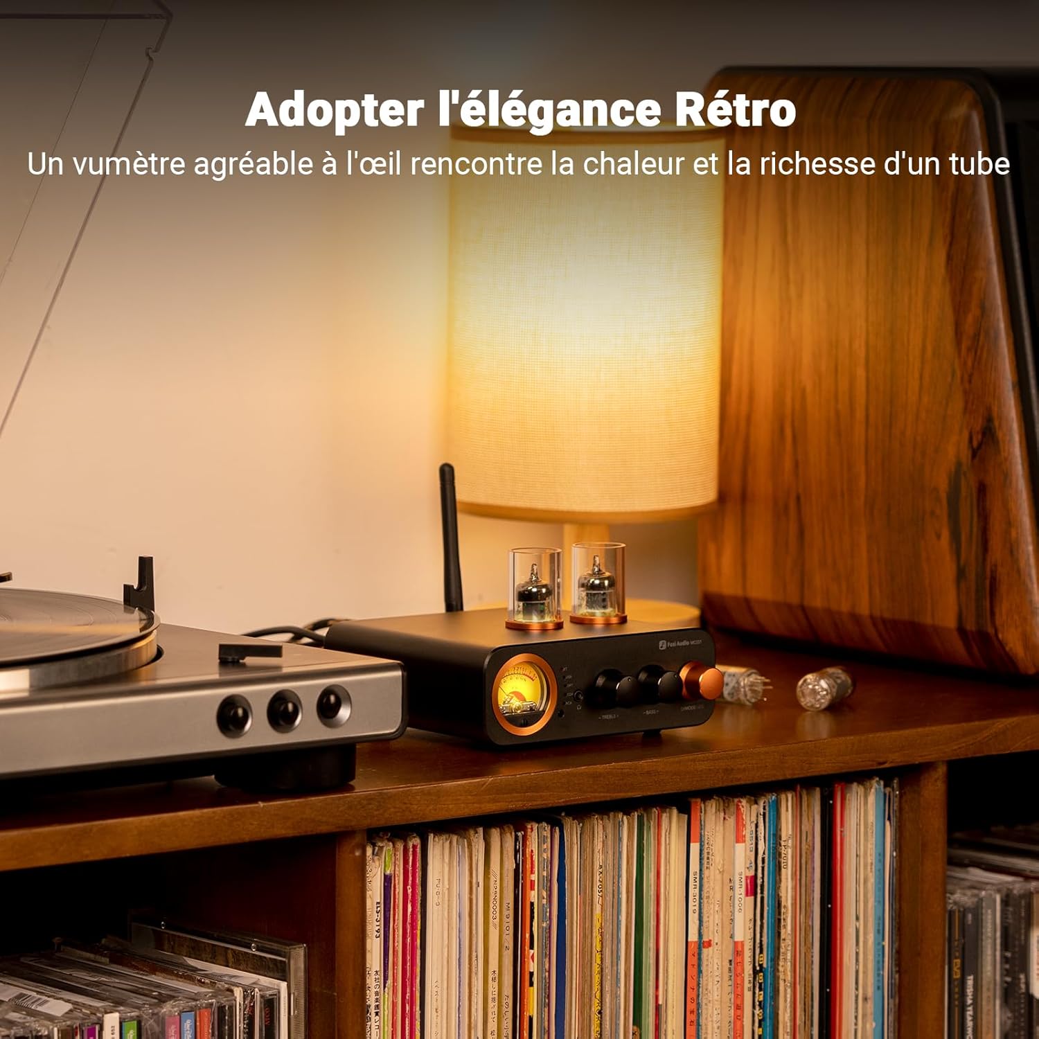 Detalle de Fosi Audio MC331 : amplificateur à tubes HiFi avec DAC, VU-mètre et Bluetooth