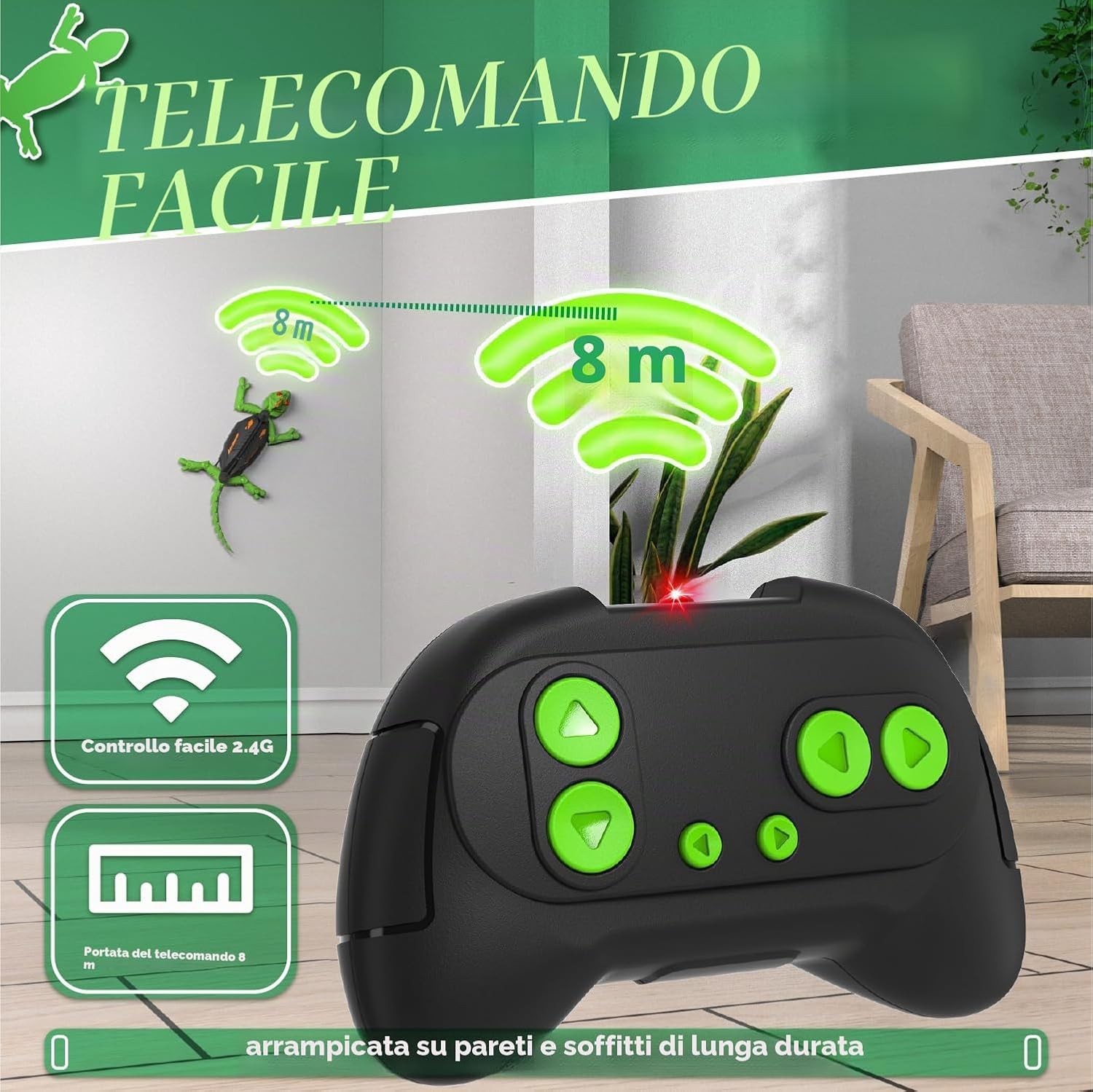 Thumbnail 5 de snookids Gecko Ragno Robotico: robot giocattolo arrampicatore con luci LED e telecomando