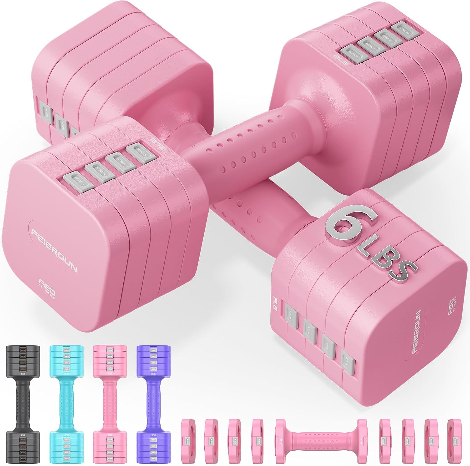 Detalle de FEIERDUN Adjustable Dumbbell Set, 6LB