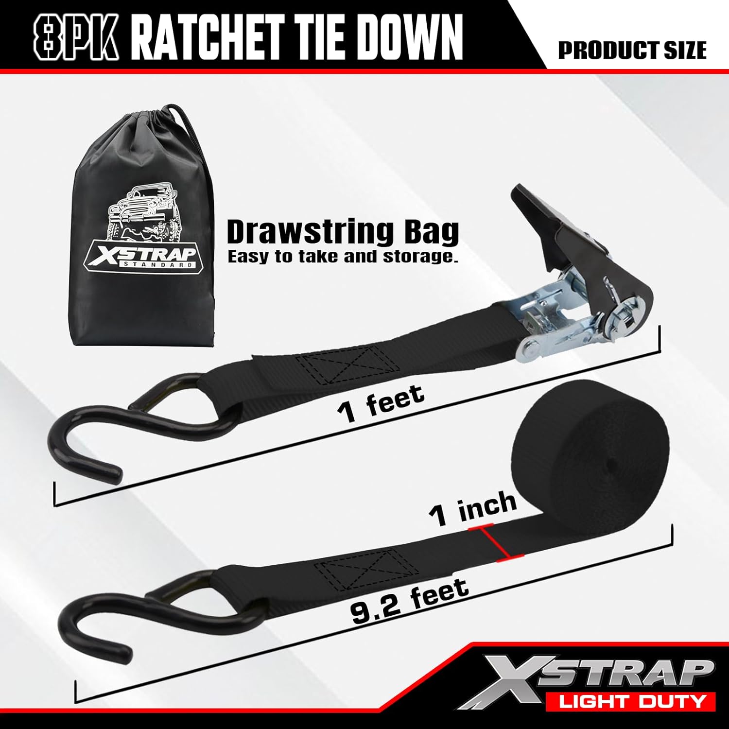 Thumbnail 5 de XSTRAP STANDARD 16044-11100 Ratchet Tie-Down Straps, 1-Inch x 10-Foot, 8-Pack
