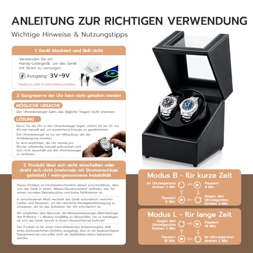 Thumbnail 2 de Tolesum Uhrenbeweger 2 Uhren für Automatikuhren – leisem Motor, USB-C Brückenkabel-System, Edles PU-Leder Schwarz