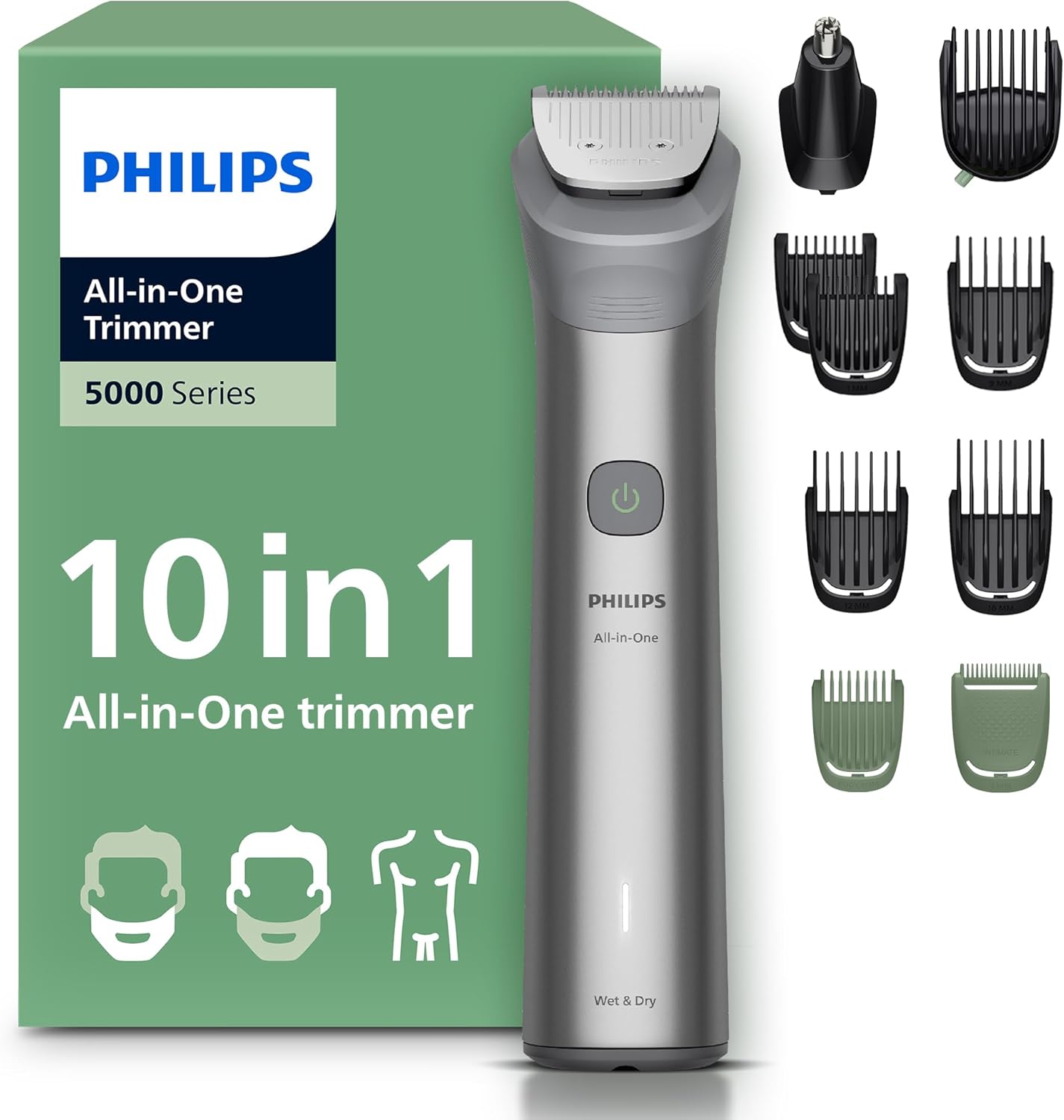 Detalle de Philips Multigroom série 5000 MG5918/15 – Tondeuse tout-en-un 10 accessoires