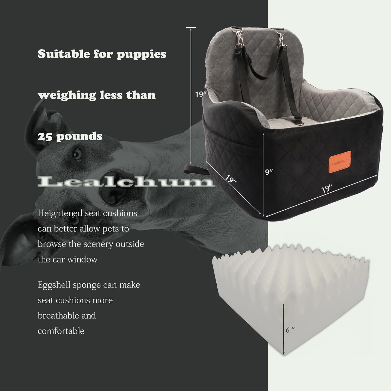 Detalle 2 de Lealchum Dog Booster Car Seat, 19 x 19 x 20in