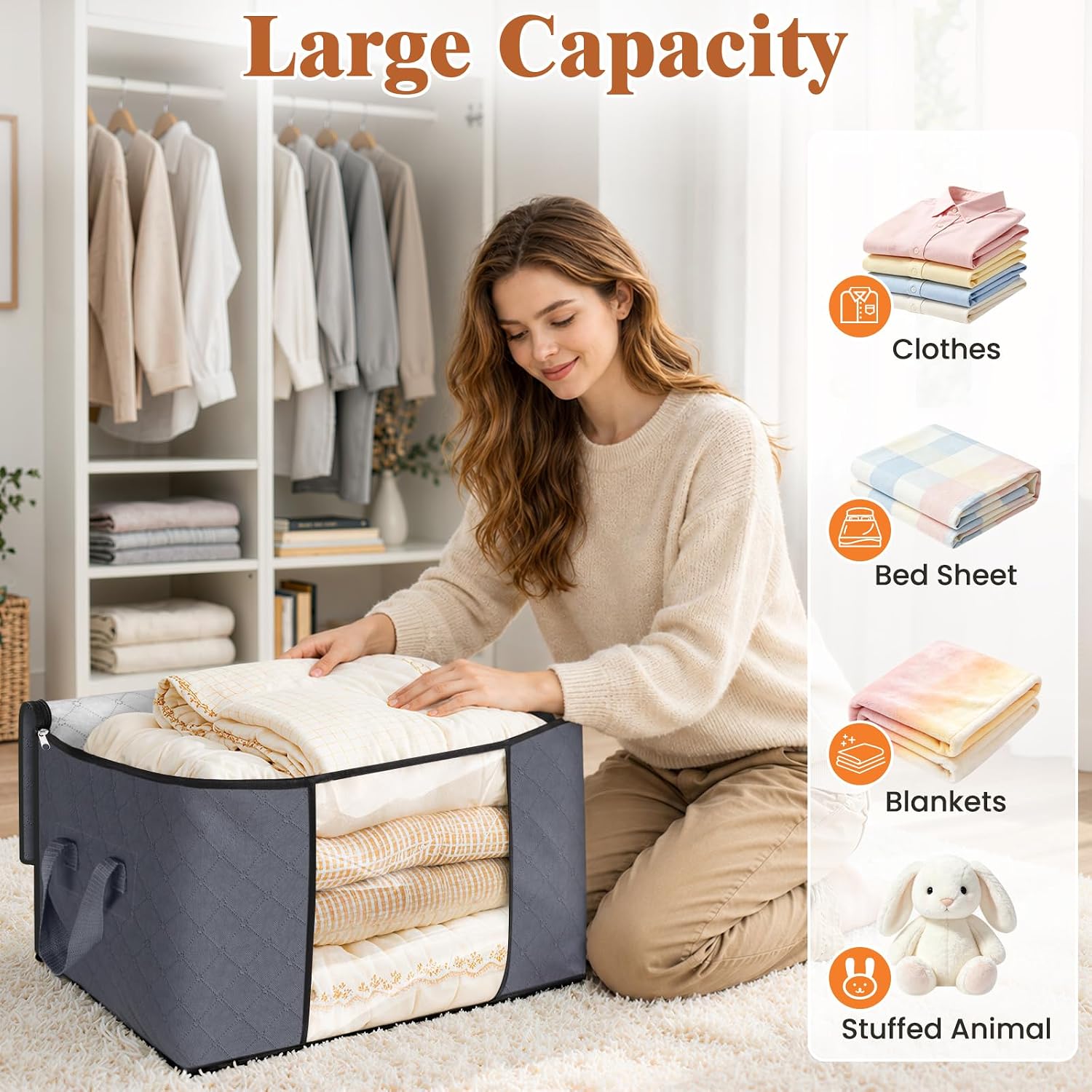Detalle de Fab totes 6-Pack Fabric Storage Bags with Clear Windows, Zippers and Handles
