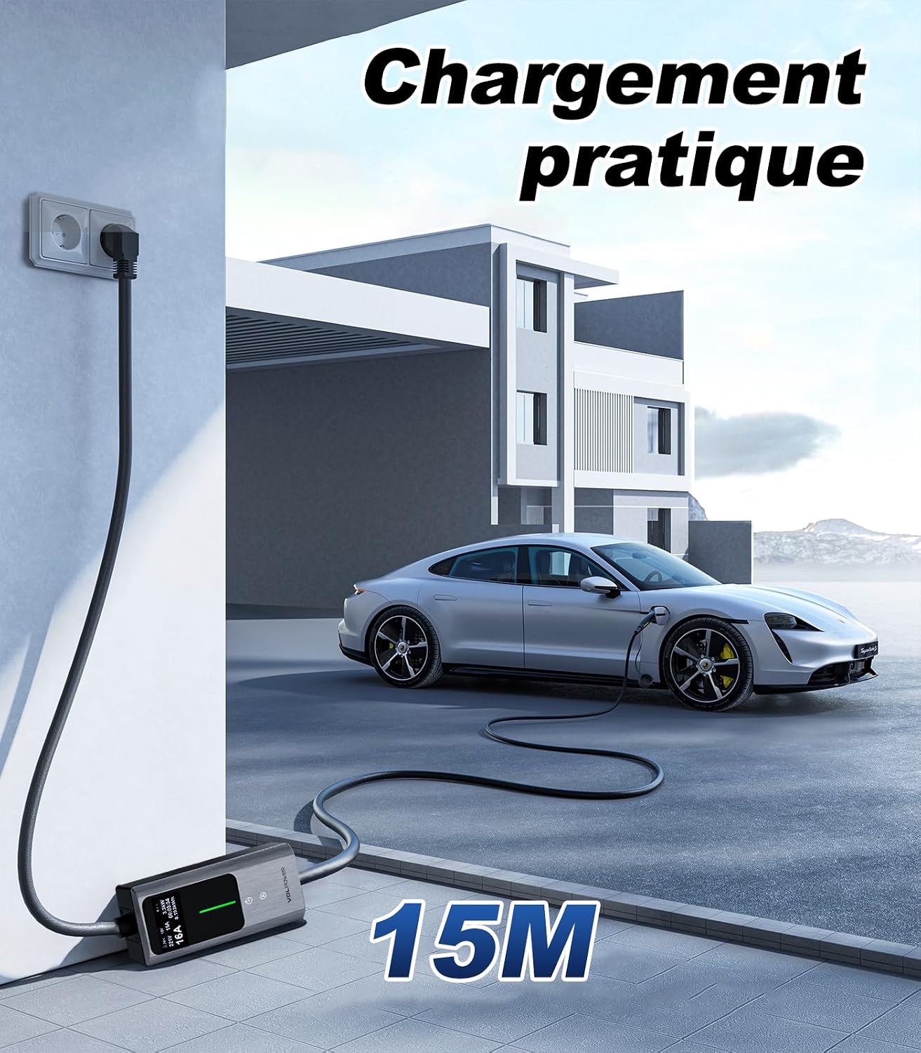 Detalle de VDLPOWERVP Chargeur Voiture Électrique 3,6 kW – Type 2, câble 15 m, IP65, courant 6–16 A