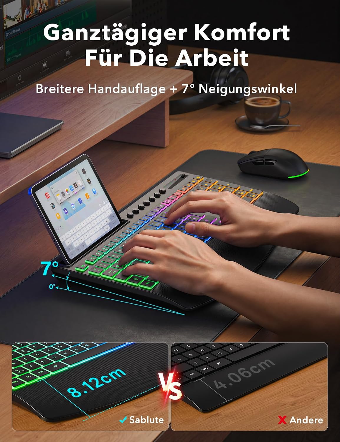 Detalle de Tastatur Maus Set kabellos Beleuchtet KM22 Ultra – Vollständiges Home-Office Paket