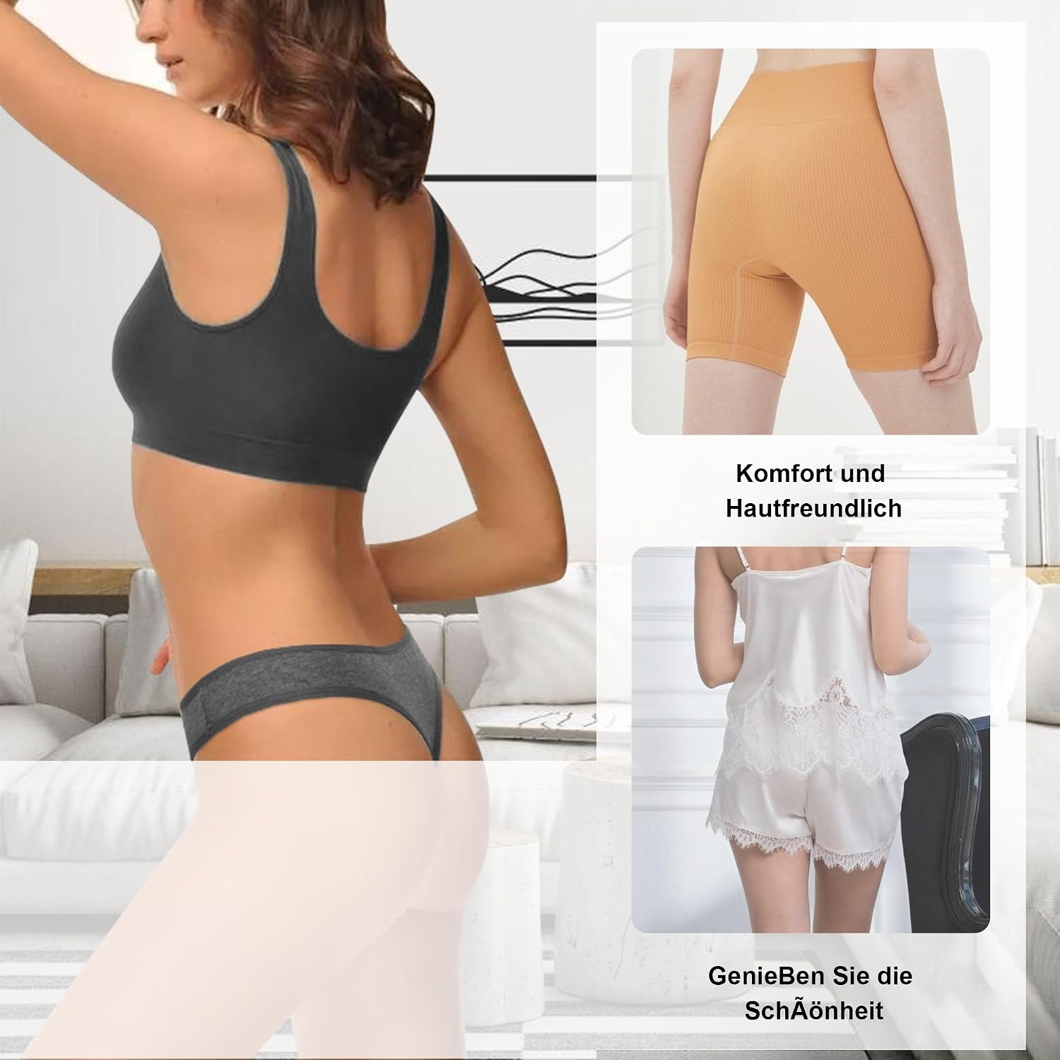 Detalle de Lakpoau Baumwoll-String-Tanga für Damen im 6er-Set (S–XL)