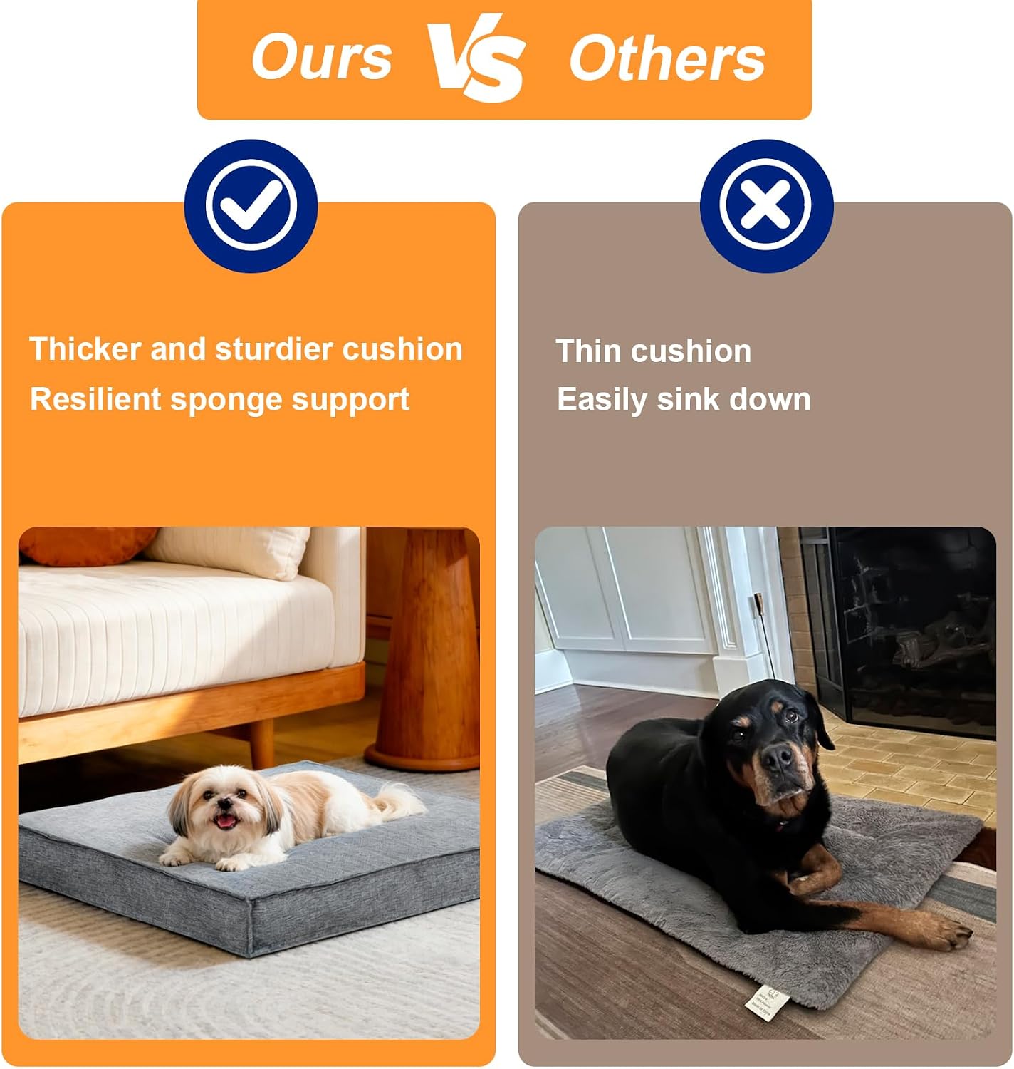 Detalle de BingoPaw Medium Washable Dog Bed: Calming Crate Mattress with Removable Cover (75x50.5x10 cm, Dark Grey)