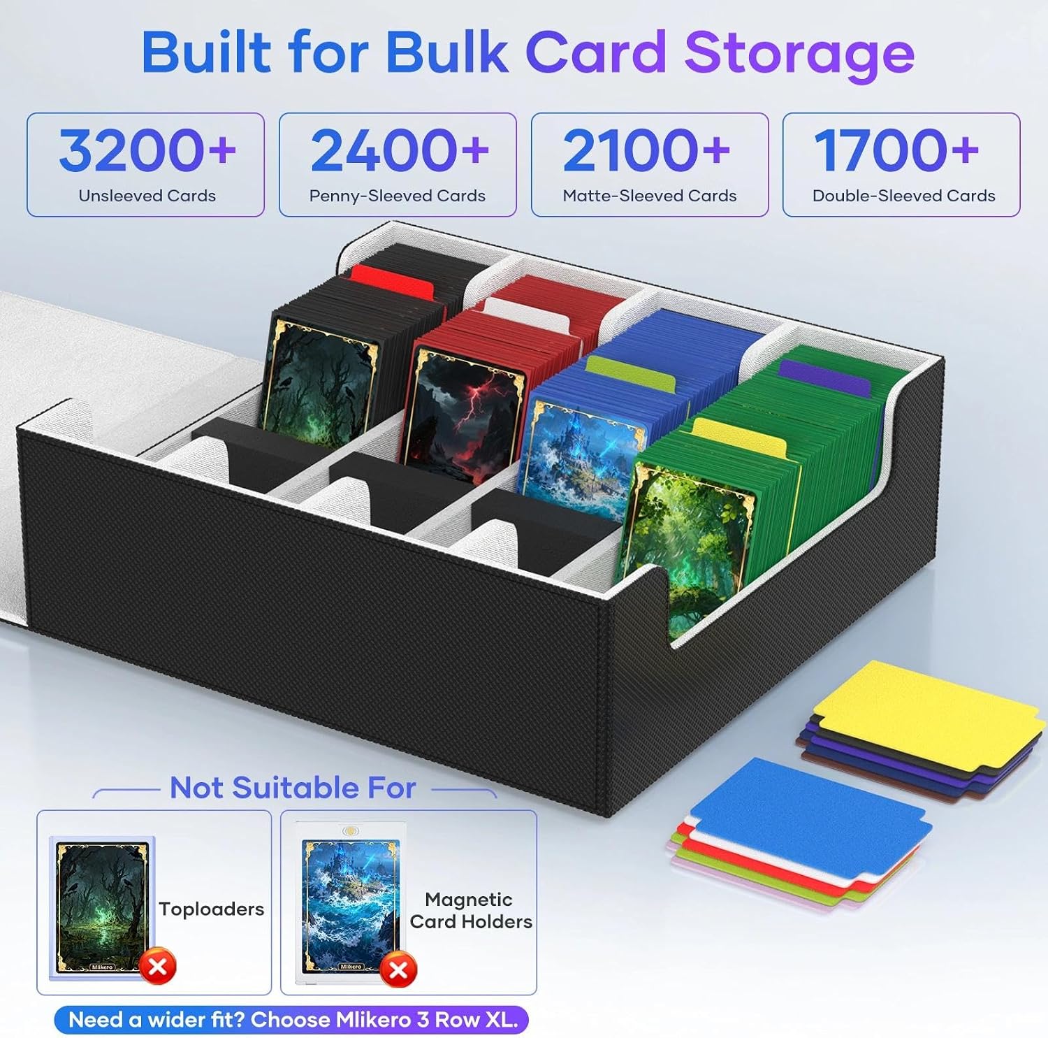 Detalle de Mlikero Card Deck Case (2400+ Trading Card Storage Box) with Magnetic Closure, 10 Dividers & Foam Stoppers