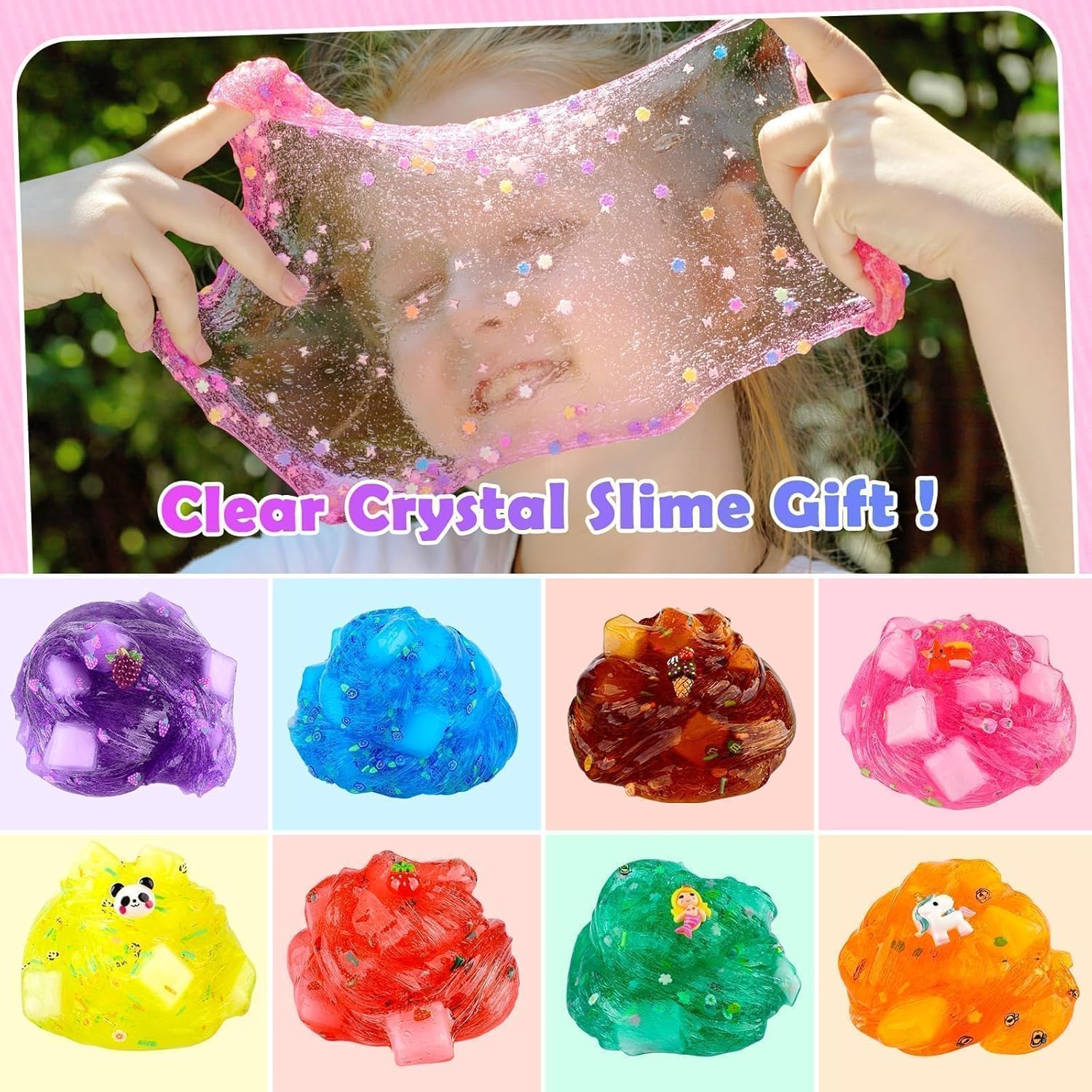 Thumbnail 2 de 9 Pack Jelly Cube Clear Fluffy Slime Making Kit – Crunchy Crystal Slime Charms for Kids