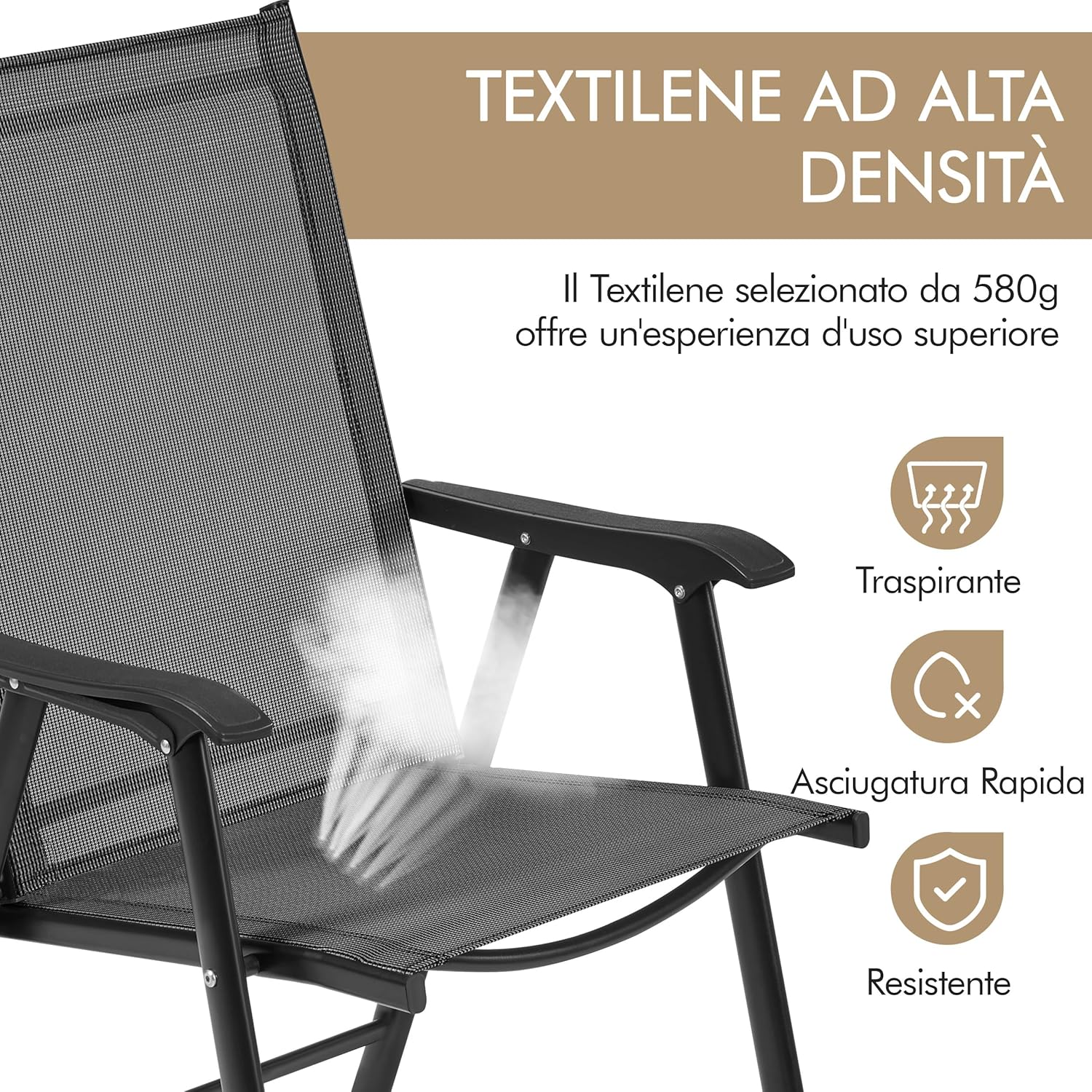 Thumbnail 3 de Yaheetech set di 2 sedie da giardino pieghevoli con braccioli in tessuto Nero