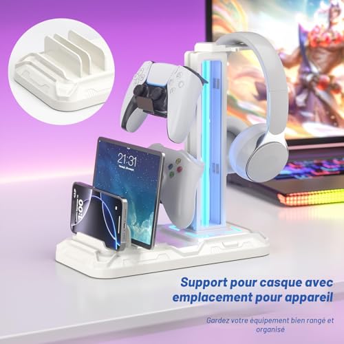 Thumbnail 1 de KDD Support Casque Bureau avec Support Téléphone – Repose Casque Gaming Blanc