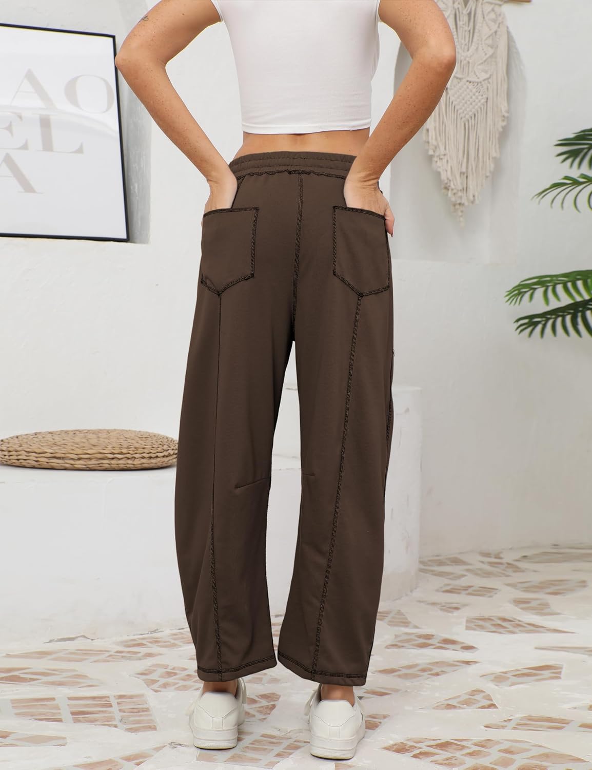 Thumbnail 1 de Athlisan Women’s Baggy Barrel Pants Wide-Leg Lounge Drawstring Sweatpants with Pockets