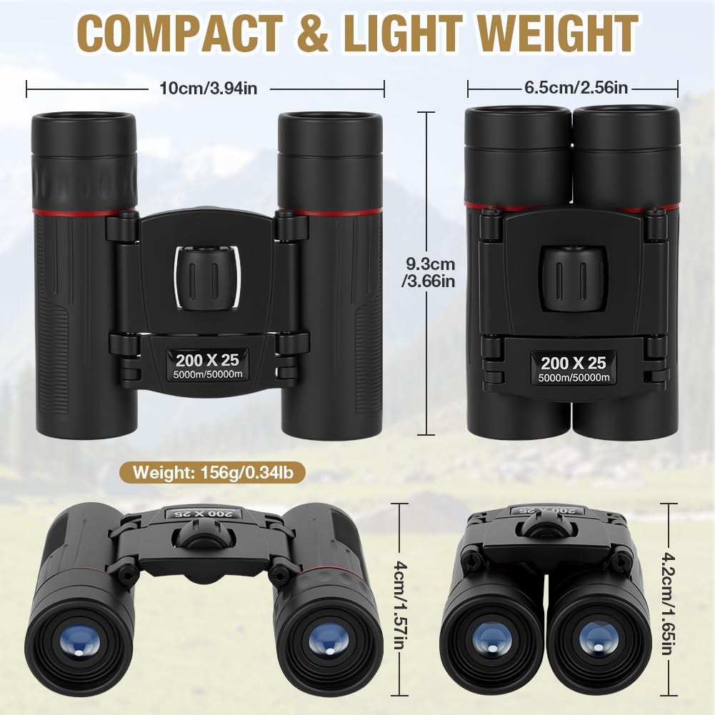 Detalle de OFFCUP 200x25 Mini Compact Binoculars: Lightweight, High-Powered Pocket Binoculars for Outdoors and Travel