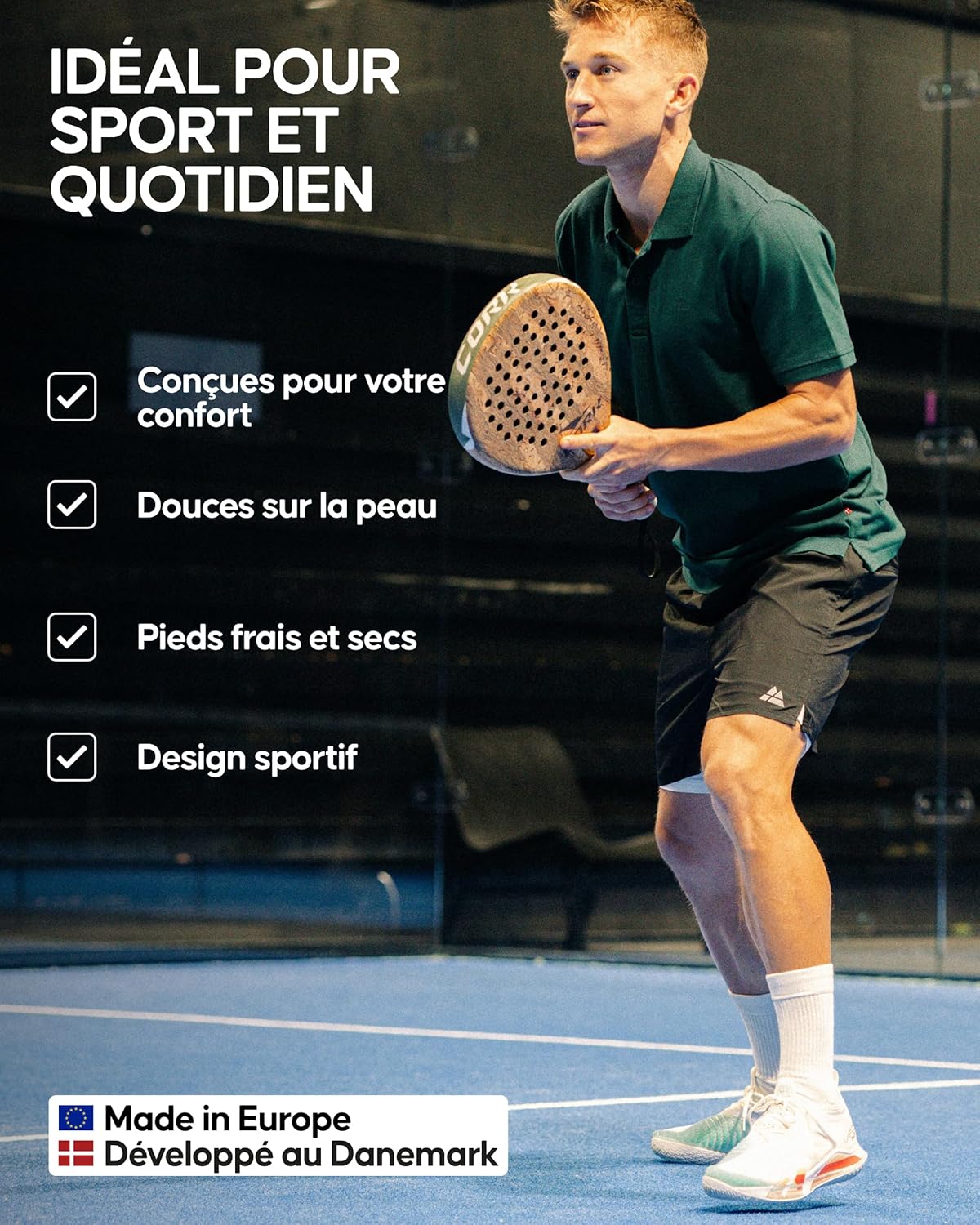 Thumbnail 2 de Danish Endurance Chaussettes de tennis et sport en coton rayées (lot de 3 ou 6) pour hommes et femmes