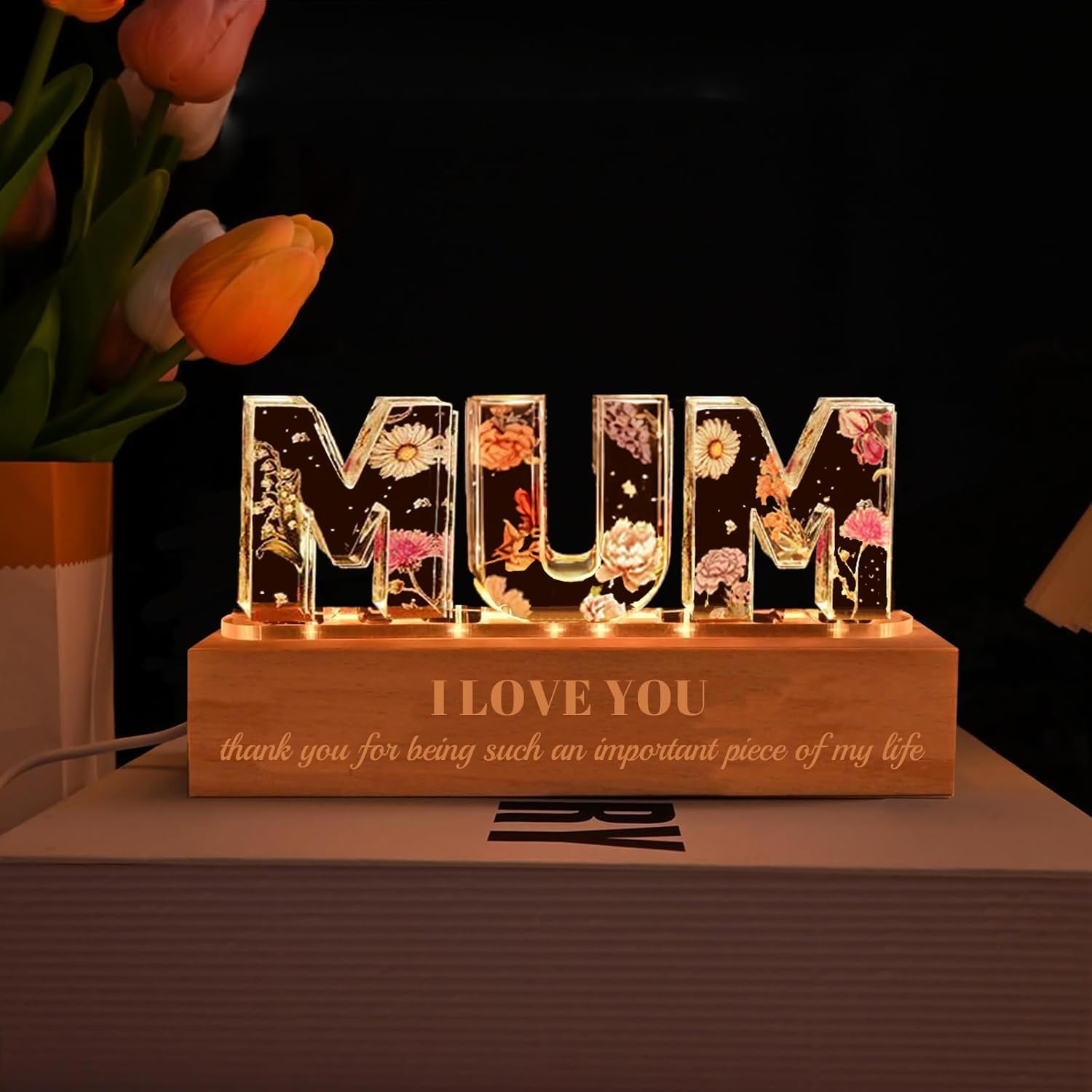 Thumbnail 6 de Asseourc Mum Birthday Gifts dry flower night light with warm LED glow