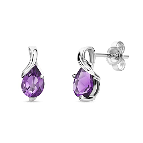Detalle de Orovi Pear-Shaped White Gold Earrings with Amethysts in 9 Carat Gold – Handmade for Women