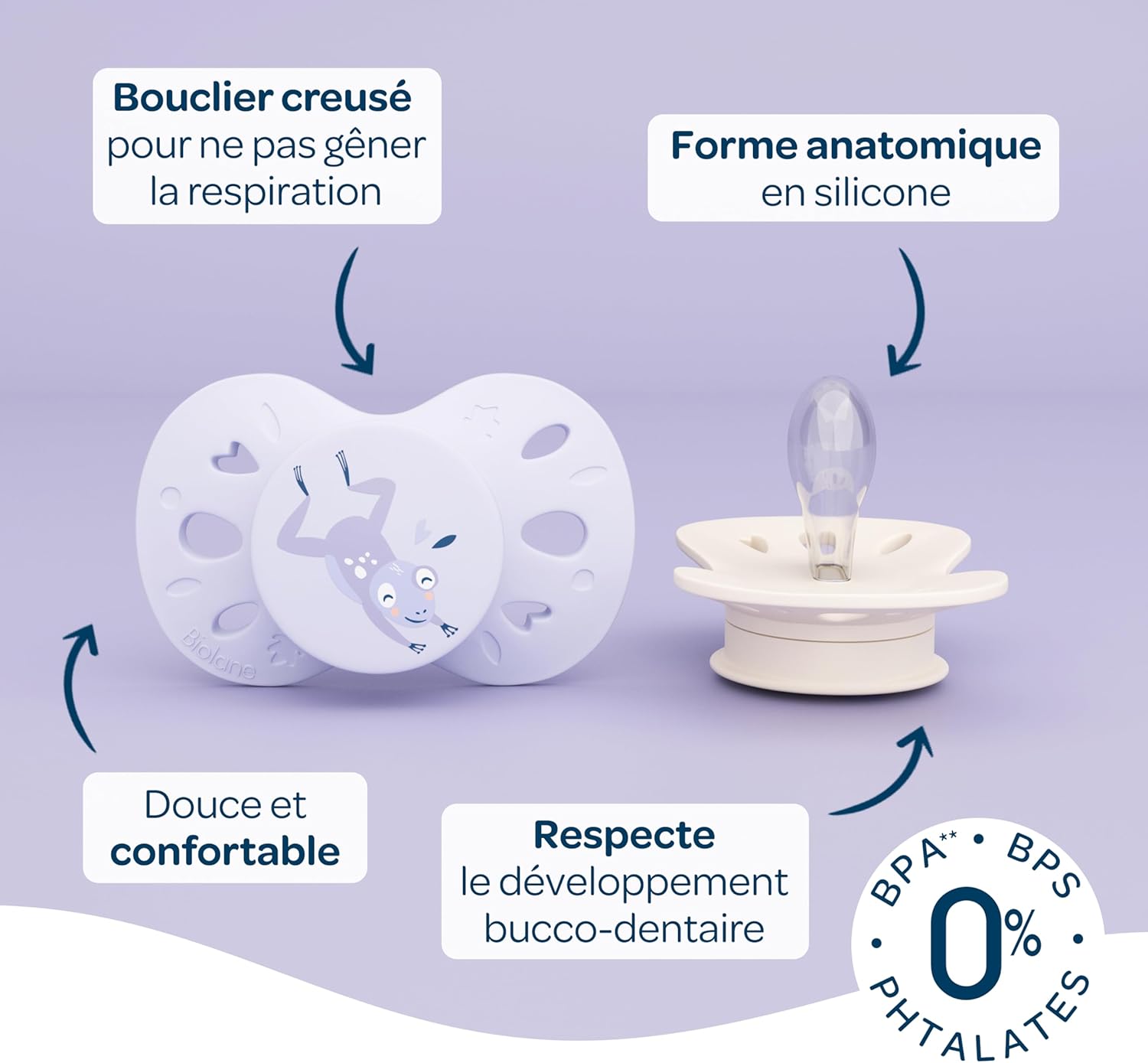 Thumbnail 3 de Biolane - Tétines anatomiques animaux, 0 à 6 mois, ultra-fines, lilas/beige – Téterelle réversible et confort optimal
