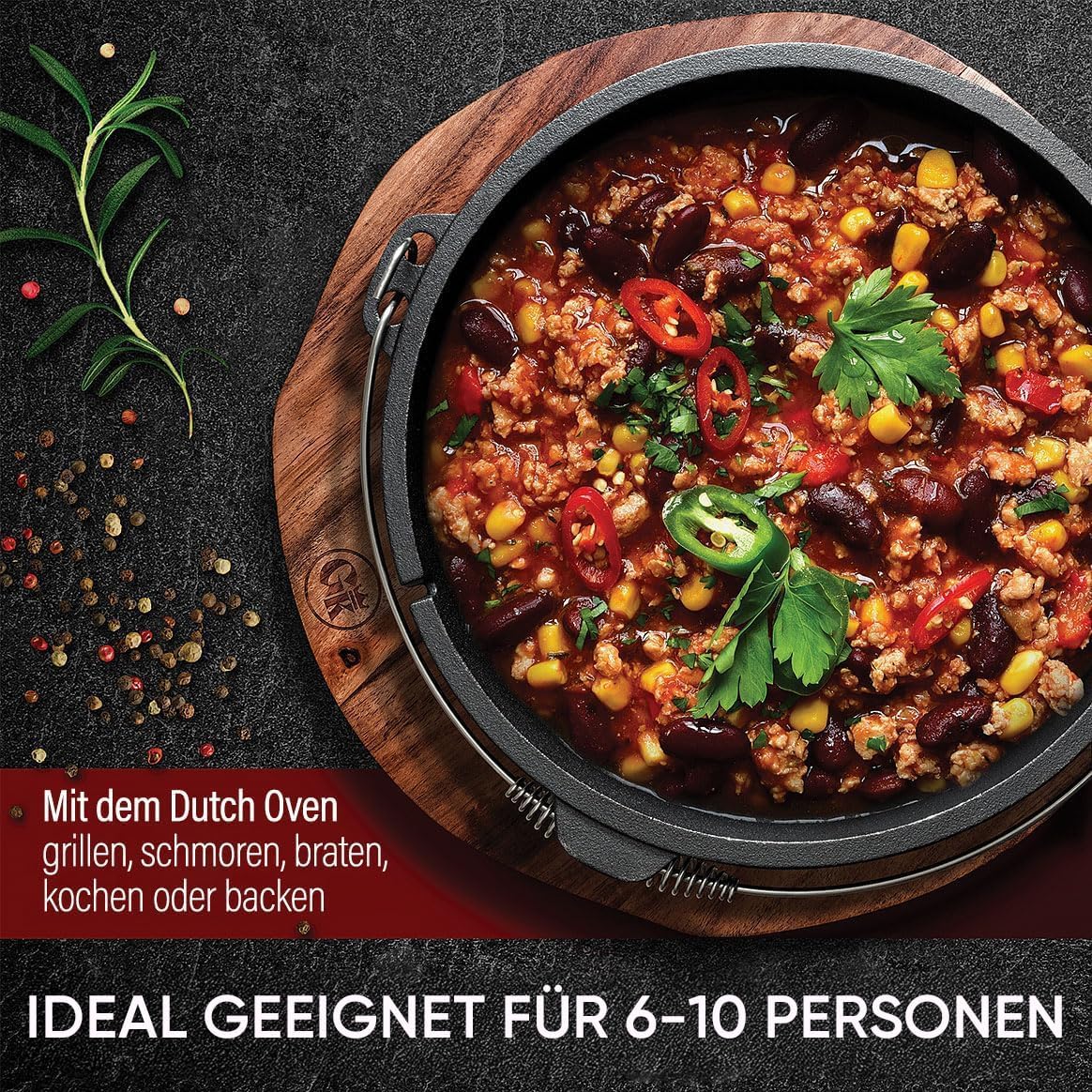 Detalle de GUSSKÖNIG Essential Line Dutch Oven Set 7,5 L – sofort einsatzbereit inkl. Zubehör (3–6 Personen)