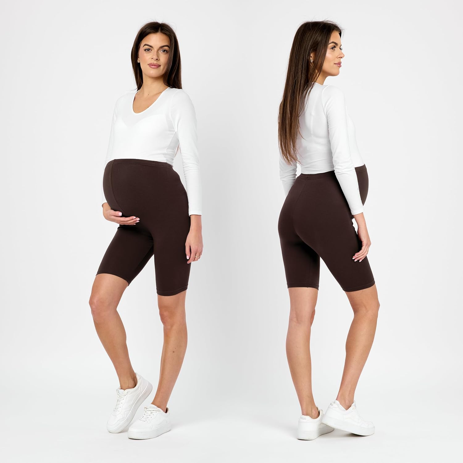 Detalle de Be Mammy Leggings courts de maternité en coton à taille haute (BE20-228)