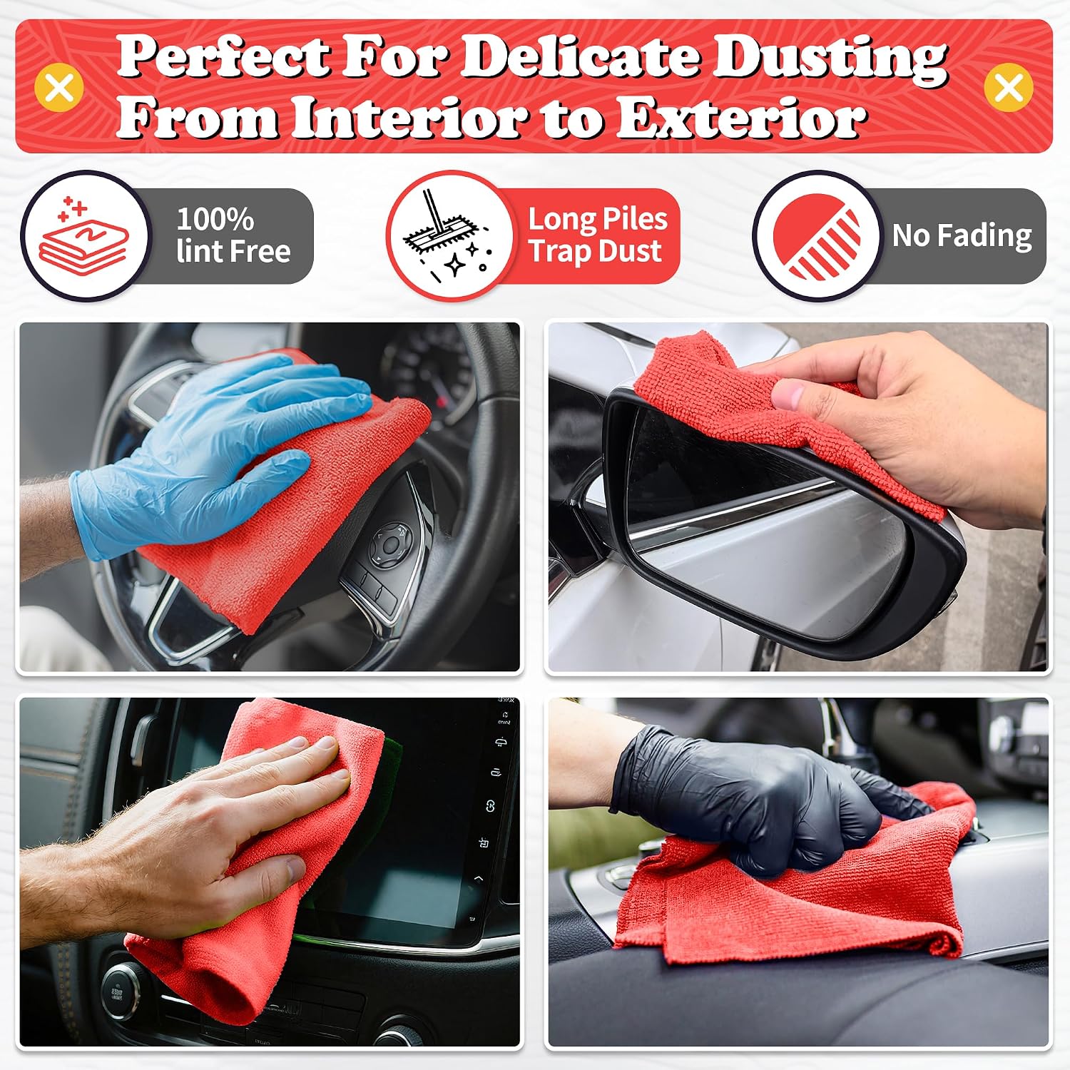 Detalle de FIXSMITH FM-JLC25-200PK-R Microfiber Cleaning Cloths, Red, 200-Pack
