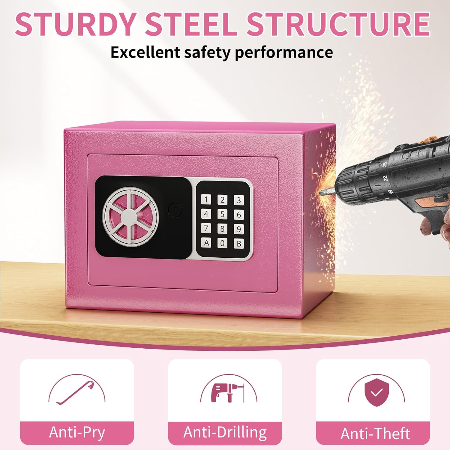 Thumbnail 4 de KABISAFE Digitaler Safe 6,8 L – Kleiner Wandtresor für Zuhause, rosa