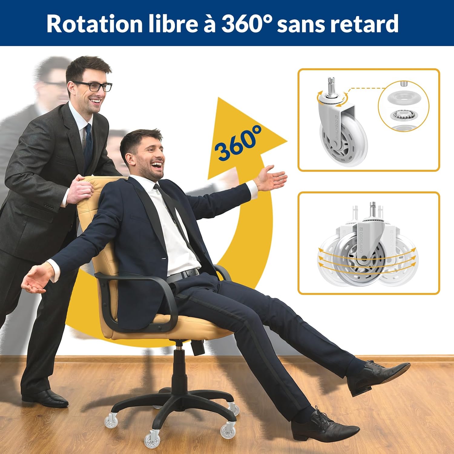 Detalle 2 de COSYLAND Roulette Chaise Bureau 5PCS 11x22mm – Roues silencieuses, capacité 300 kg, glisse fluide à 360°
