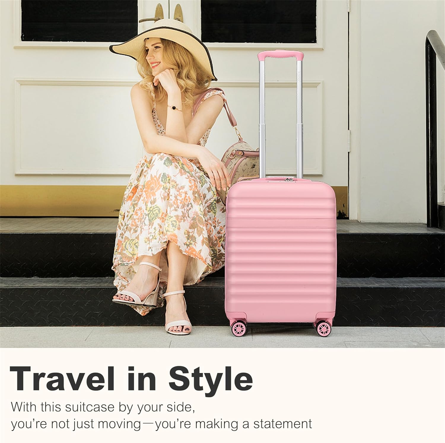 Thumbnail 6 de Kono 20 Inch Cabin Suitcase – ABS+PC Hardshell Carry-On with TSA Lock and Spinner Wheels (Pink)