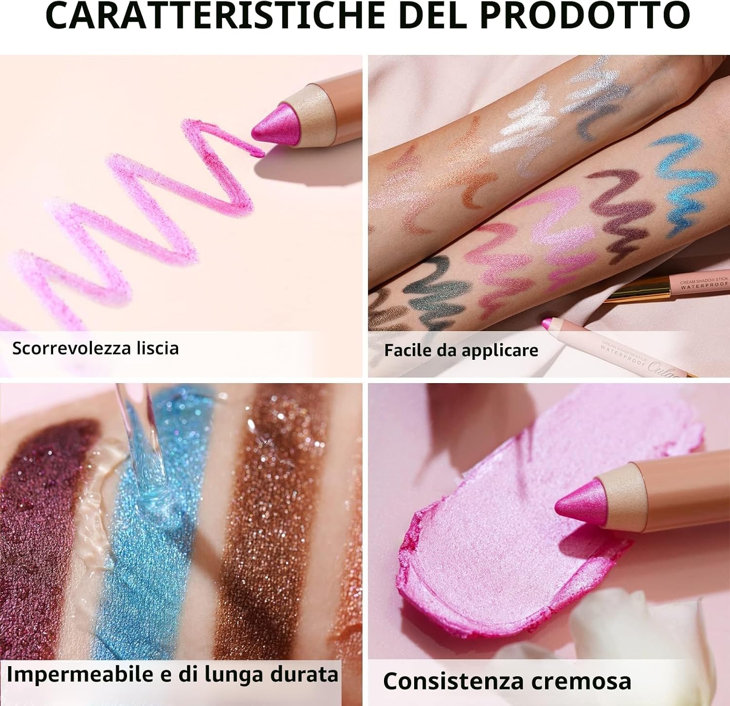 Detalle de Oulac Ombretto in Stick Grigio Hollywood Dream (3,8 g) ad alta pigmentazione, finitura metallica e waterproof