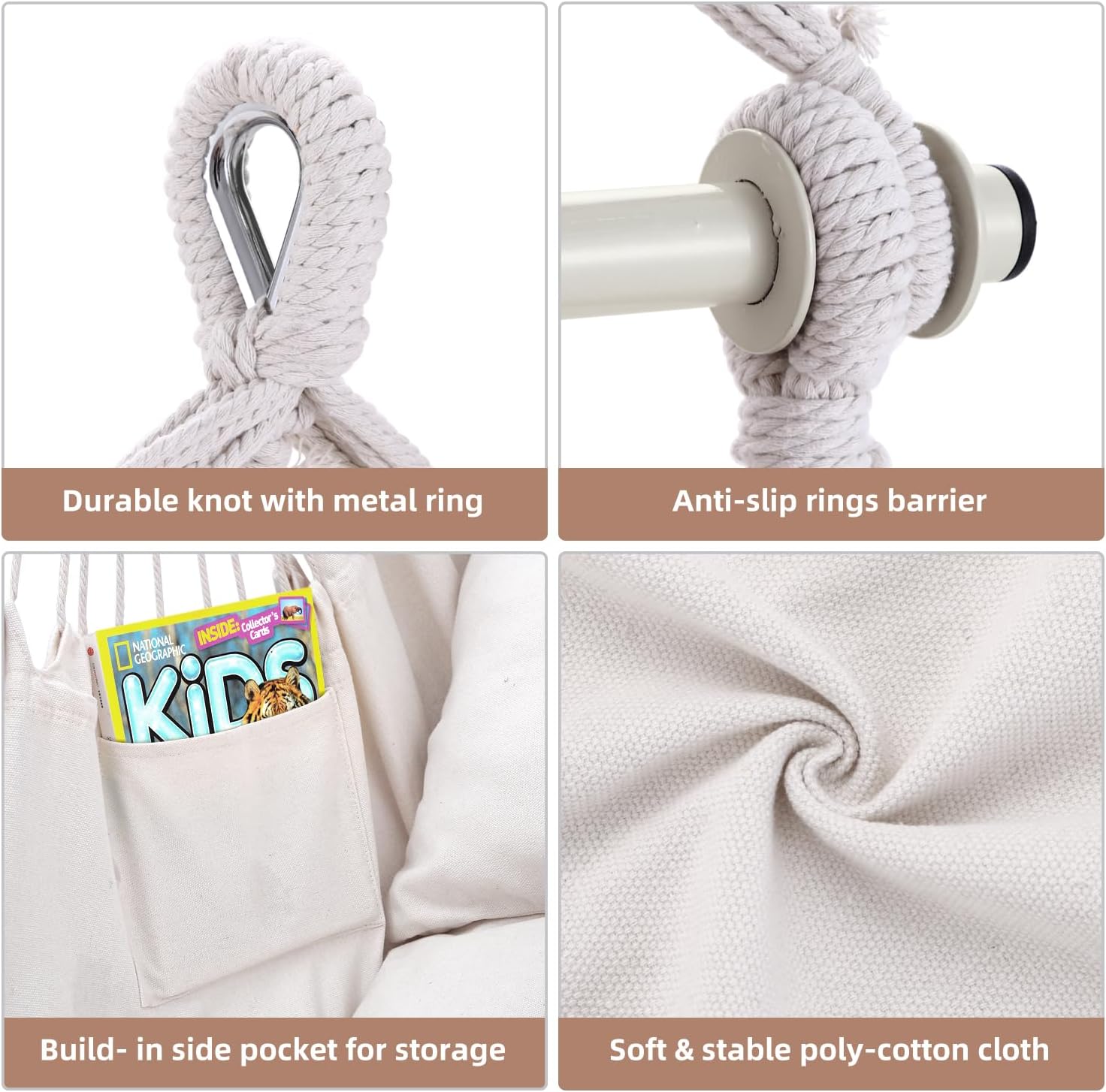 Thumbnail 6 de Ohuhu Hängesessel mit 2 Kissen und Deckenhaken-Kit – XL Outdoor Hängestuhl bis 150 kg, Beige