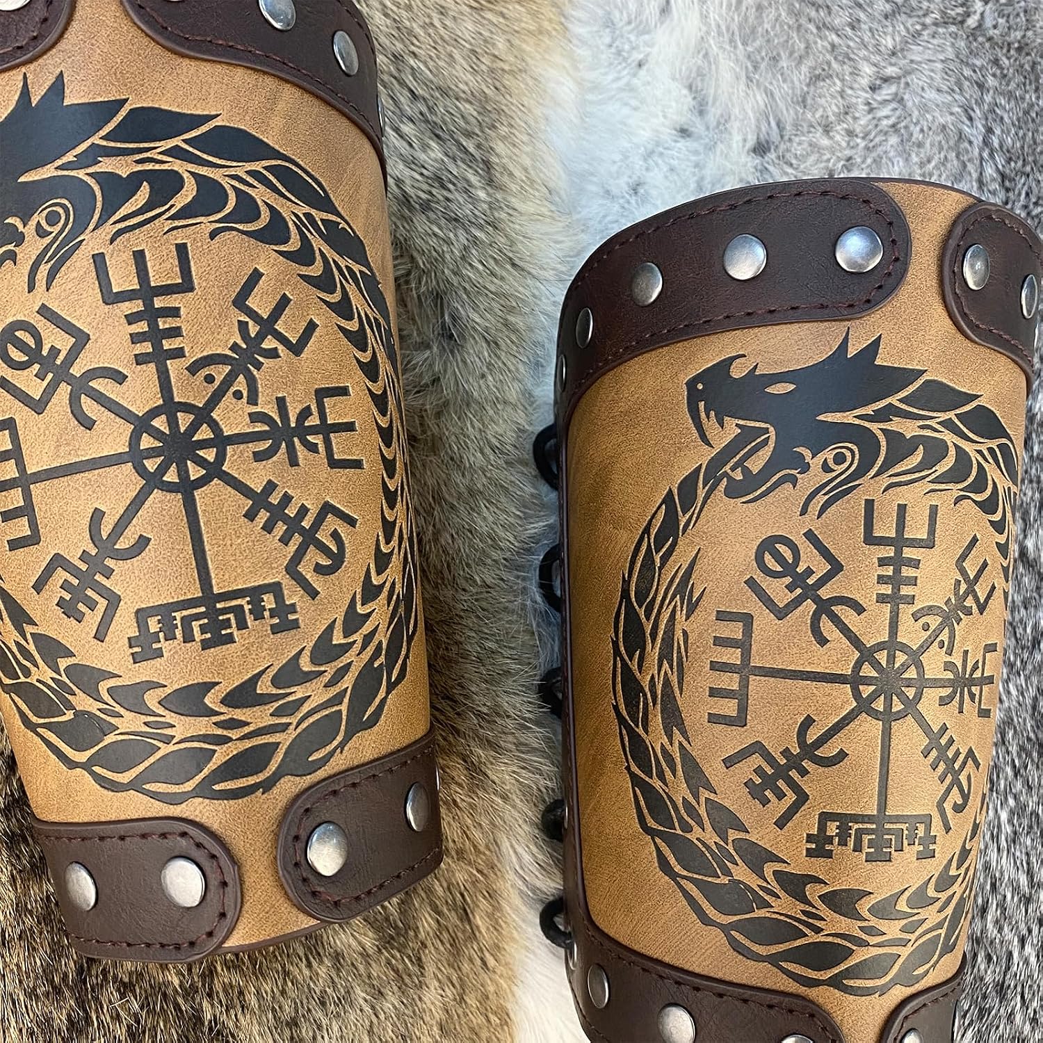 Thumbnail 4 de HiiFeuer Embossed Jormungandr Leather Arm Armor