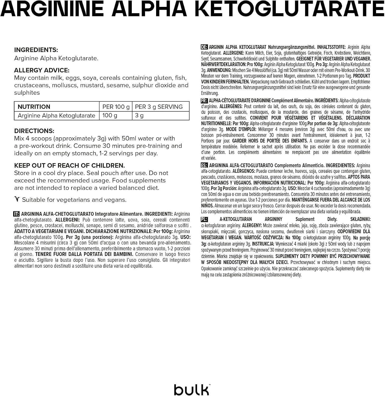Detalle 2 de Bulk Alpha cétoglutarate d'arginine (AAKG) 500 g